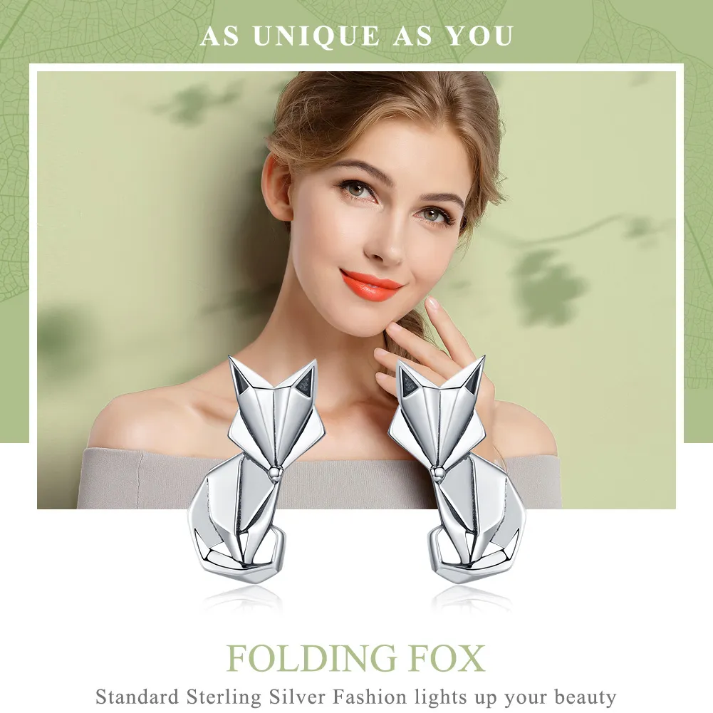 Silver Origami Fox Stud Earrings - PANDORA Style - SCE526