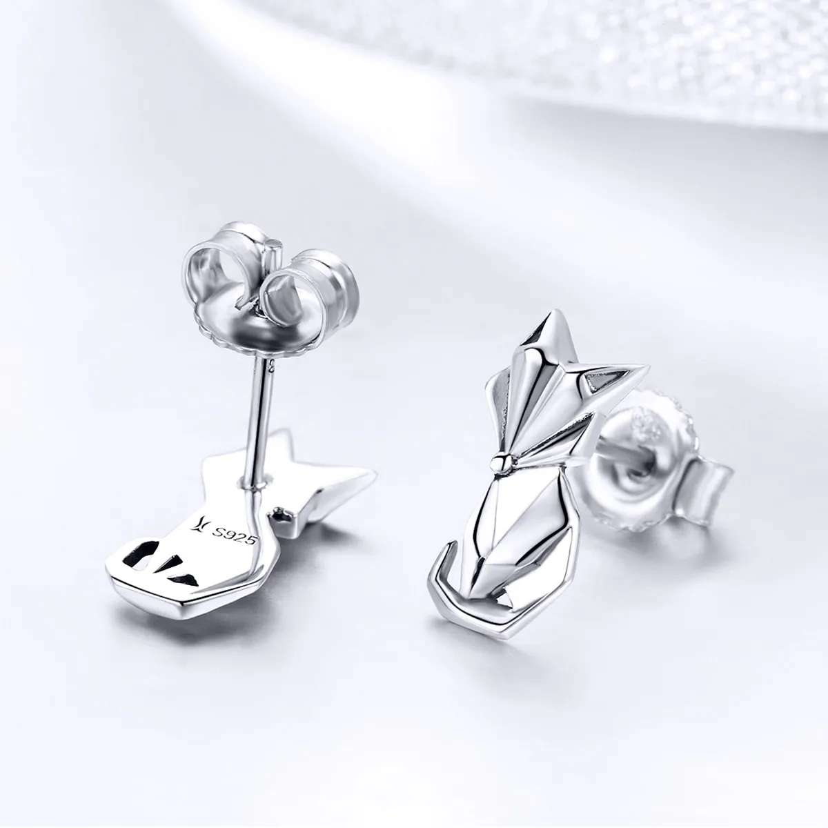 Silver Origami Fox Stud Earrings - PANDORA Style - SCE526