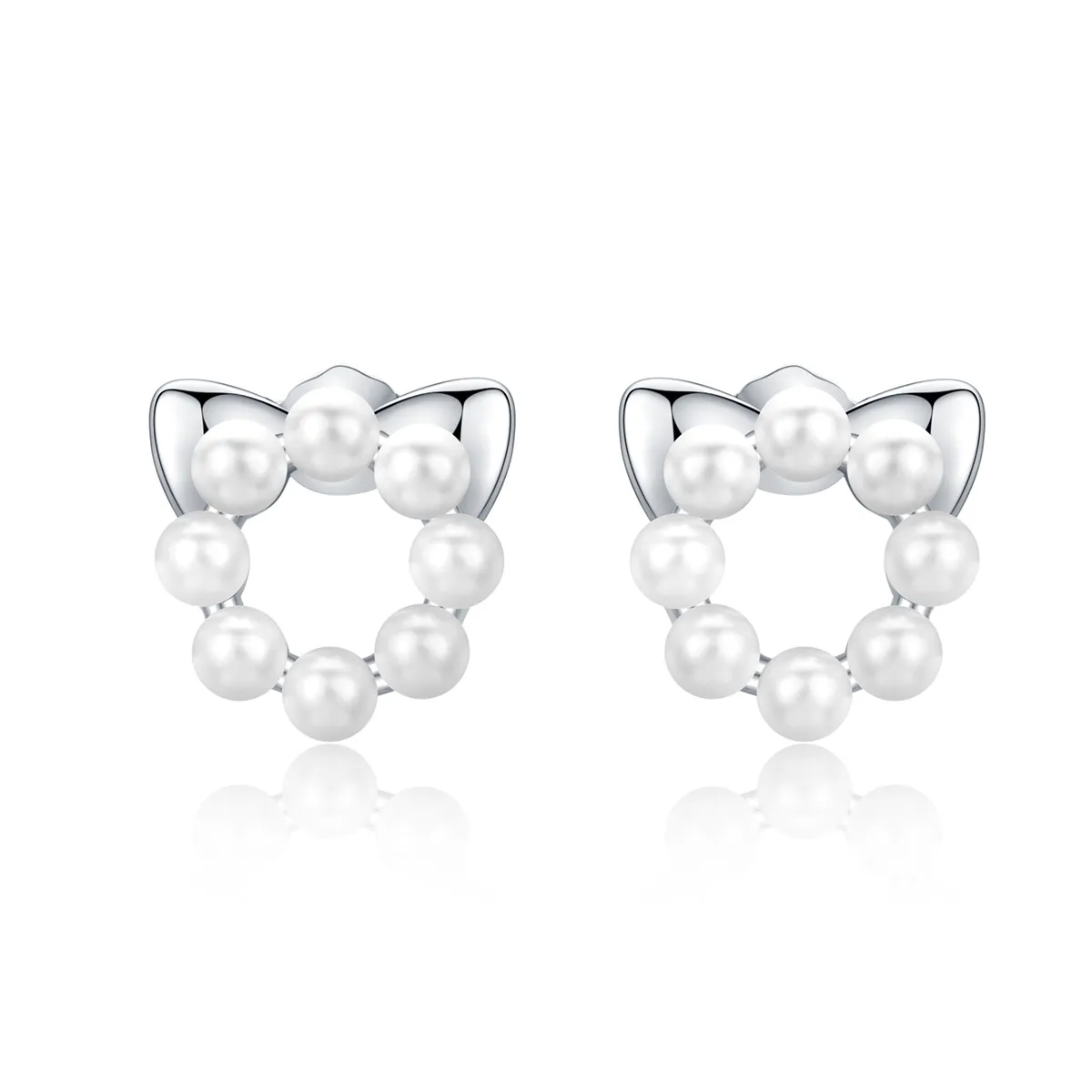 Silver Pearl Cat Stud Earrings - PANDORA Style - SCE688