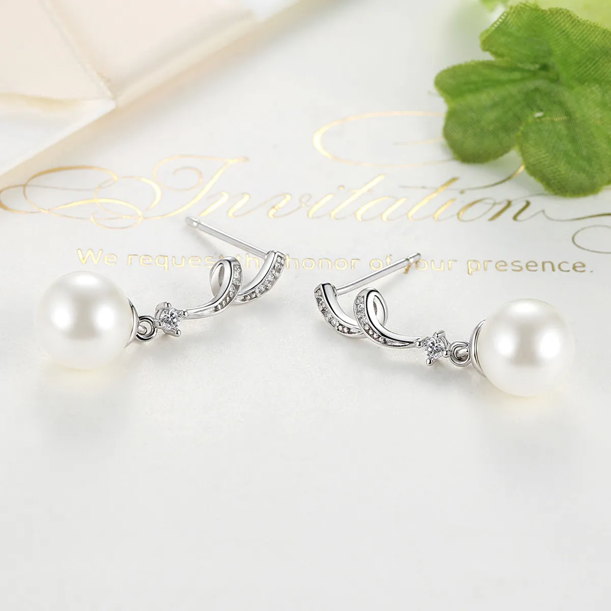 Silver Pearl Hanging Earrings - PANDORA Style - SCE035