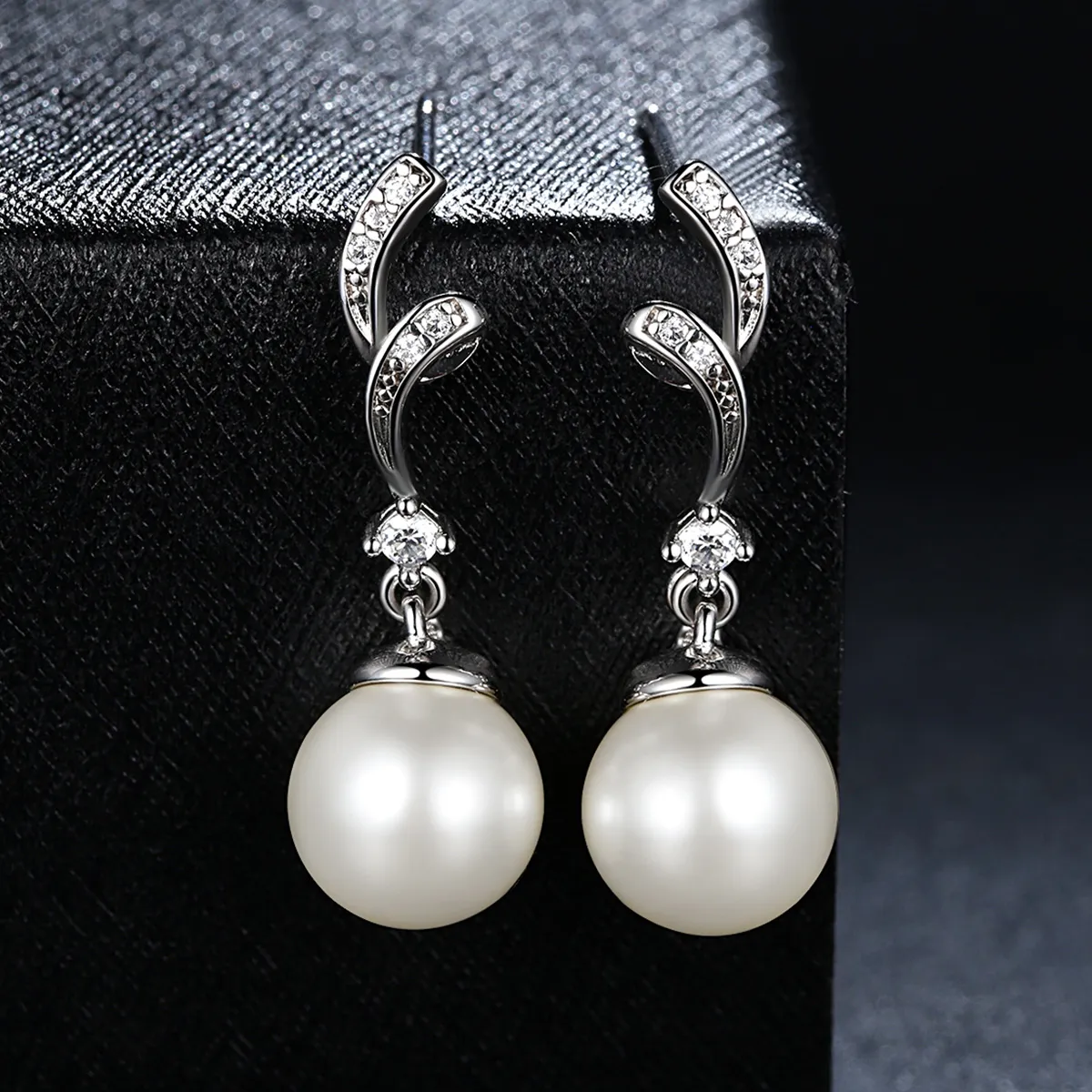 Silver Pearl Hanging Earrings - PANDORA Style - SCE035