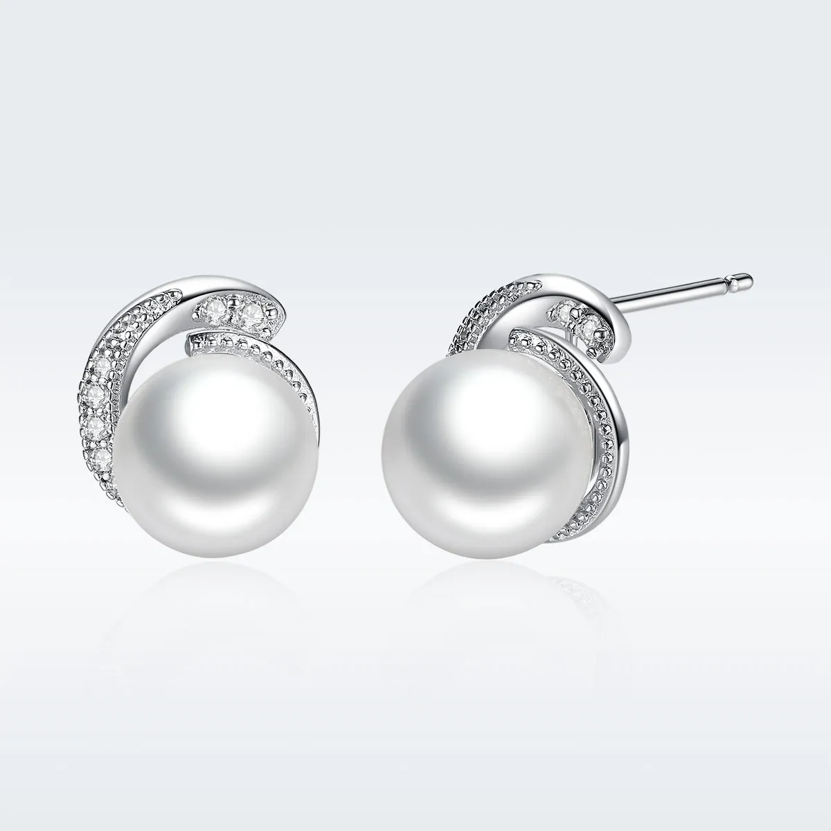 Silver Pearl Stud Earrings - PANDORA Style - SCE021