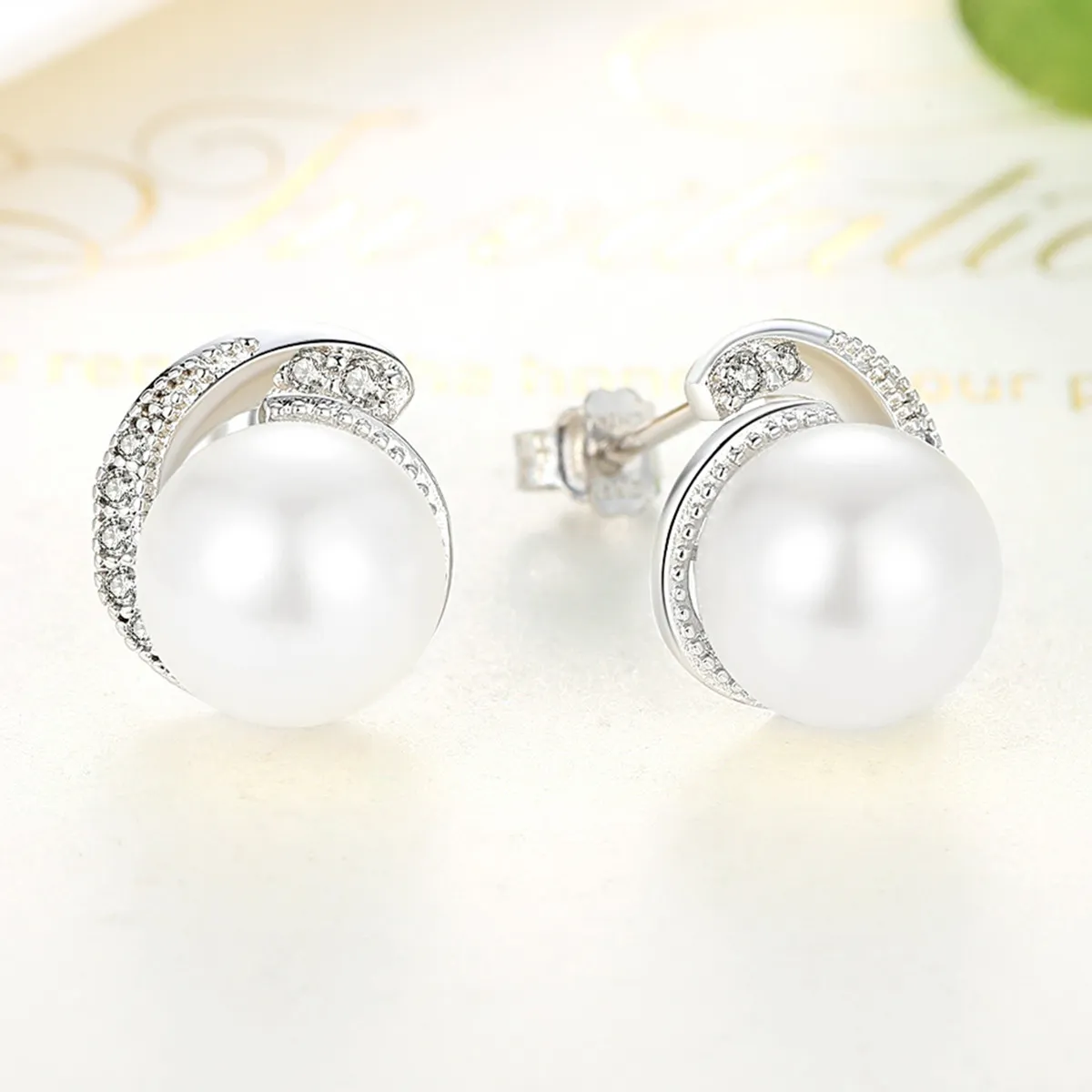 Silver Pearl Stud Earrings - PANDORA Style - SCE021