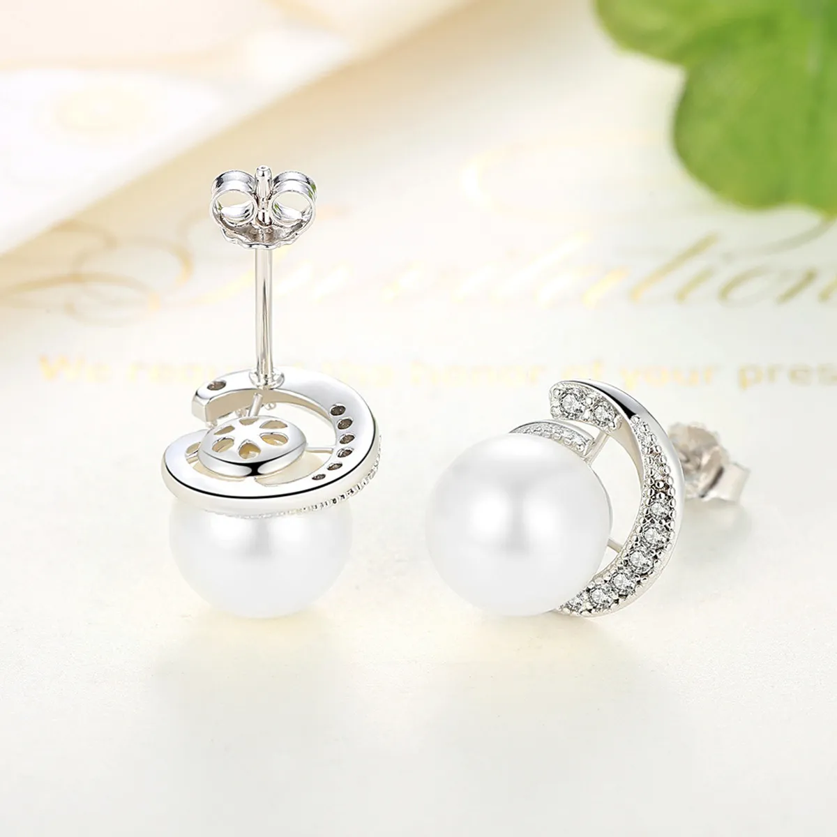 Silver Pearl Stud Earrings - PANDORA Style - SCE021