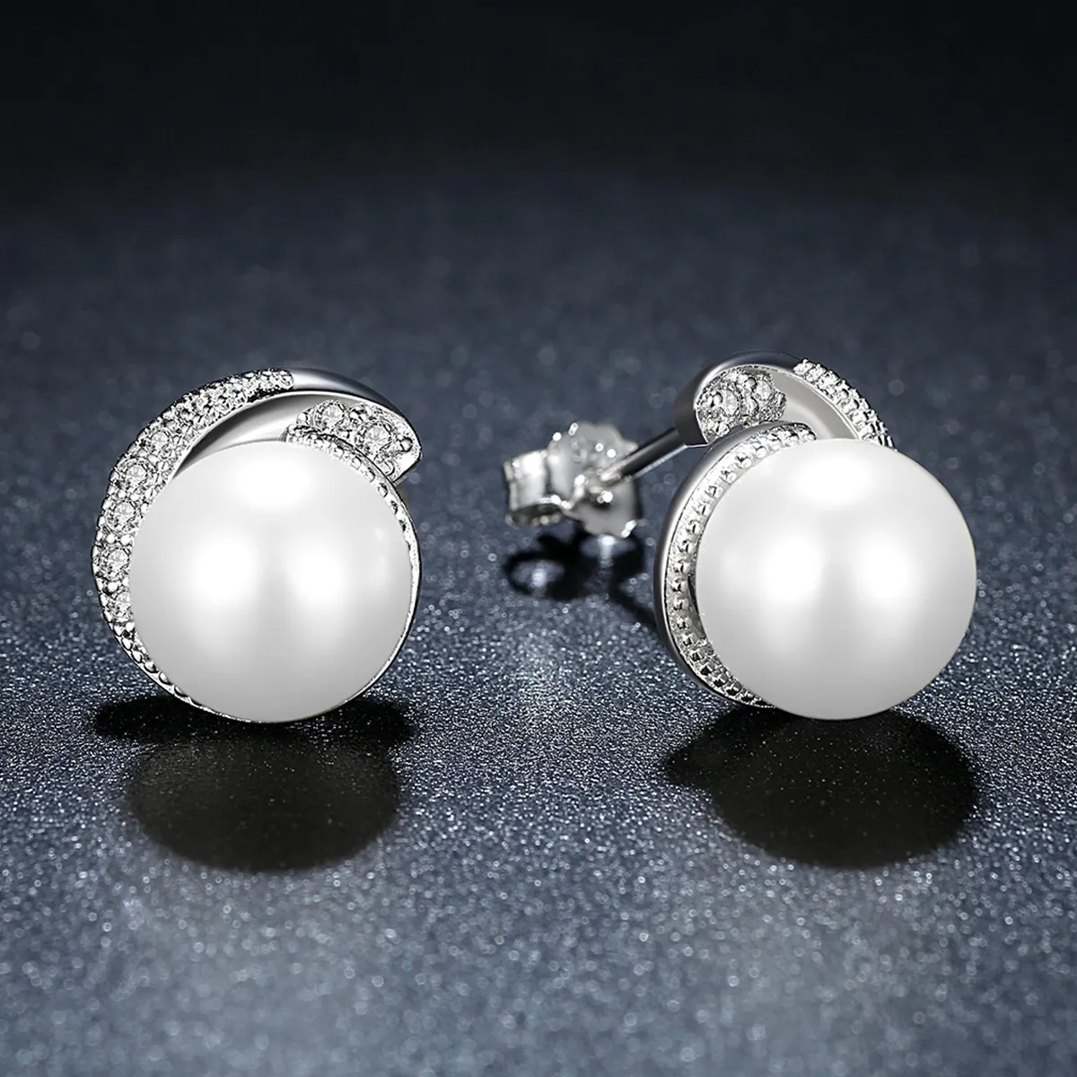 Silver Pearl Stud Earrings - PANDORA Style - SCE021