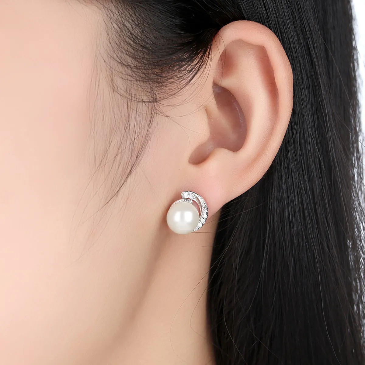 Silver Pearl Stud Earrings - PANDORA Style - SCE021