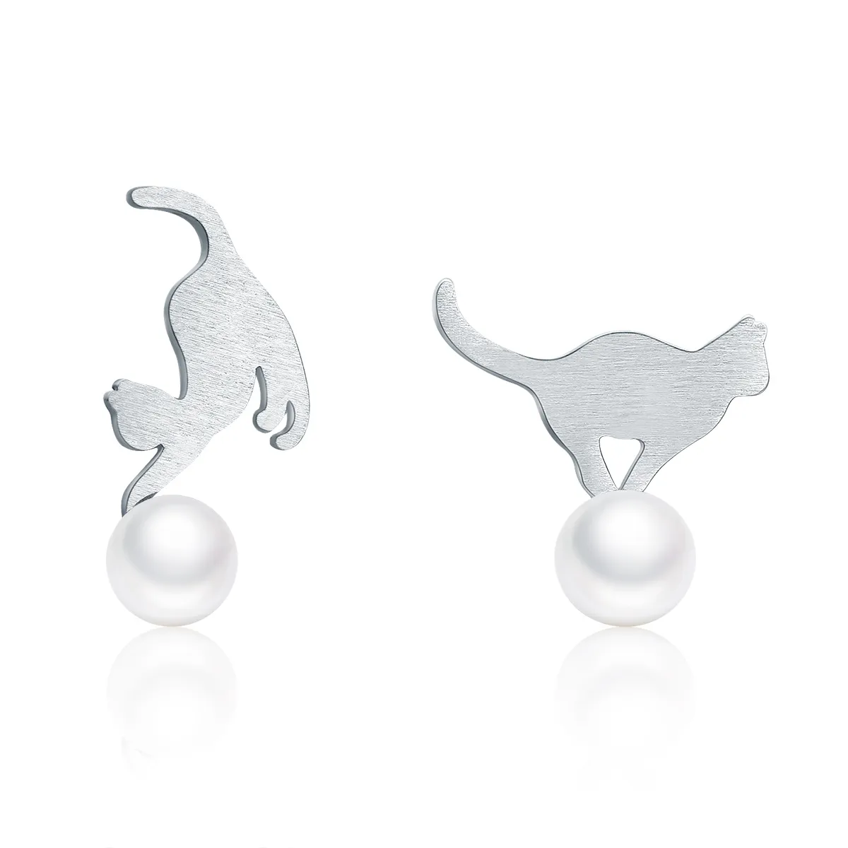 Silver Playful Kitten Stud Earrings - PANDORA Style - SCE235