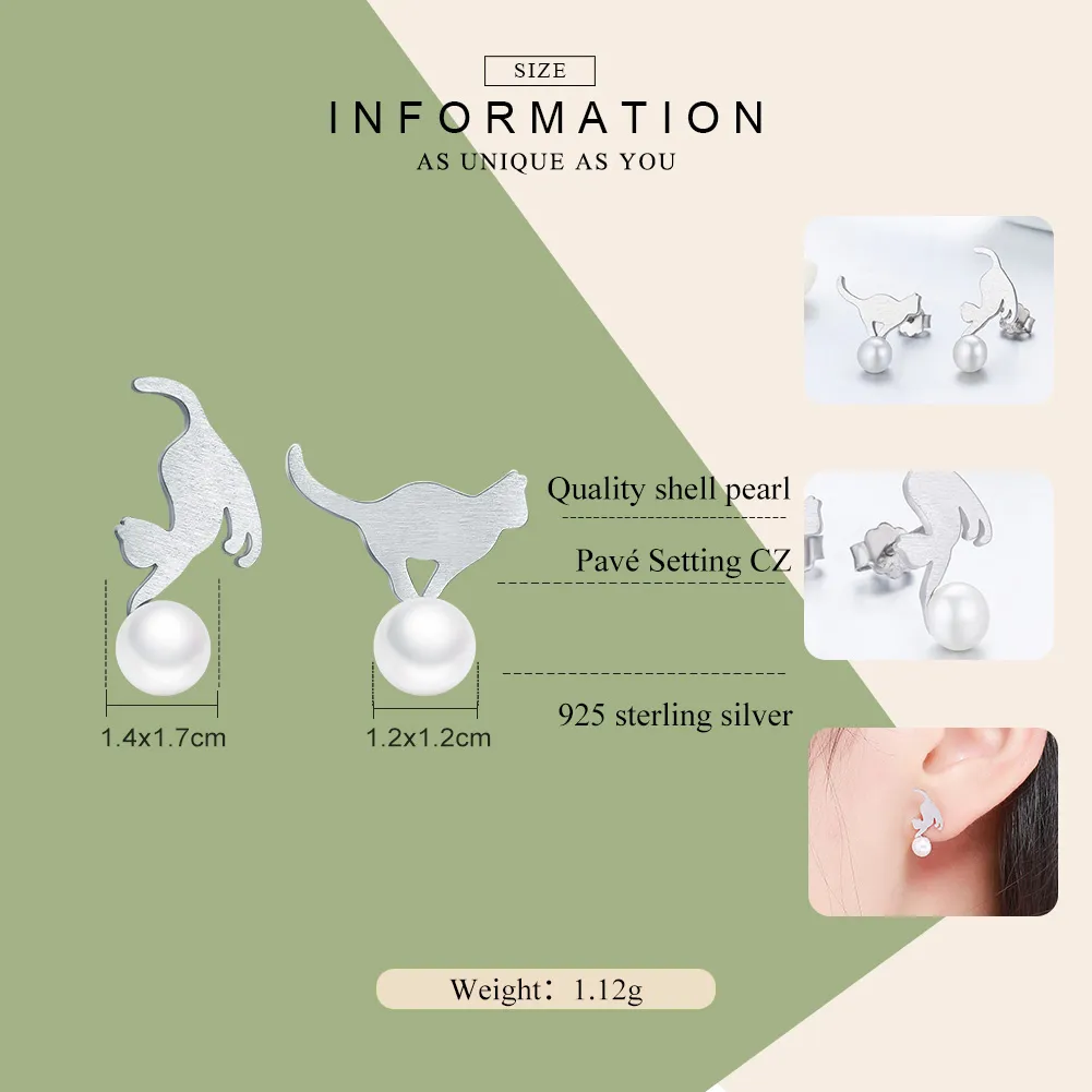 Silver Playful Kitten Stud Earrings - PANDORA Style - SCE235