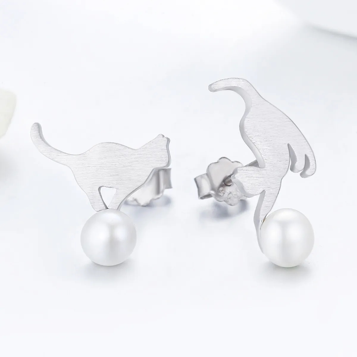 Silver Playful Kitten Stud Earrings - PANDORA Style - SCE235