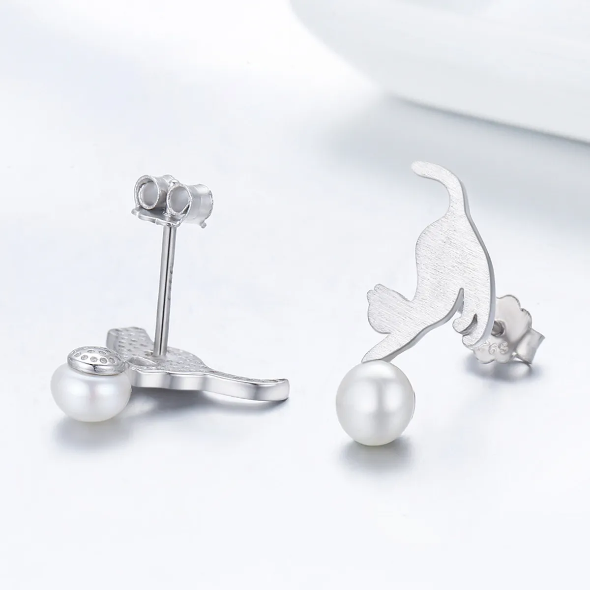 Silver Playful Kitten Stud Earrings - PANDORA Style - SCE235