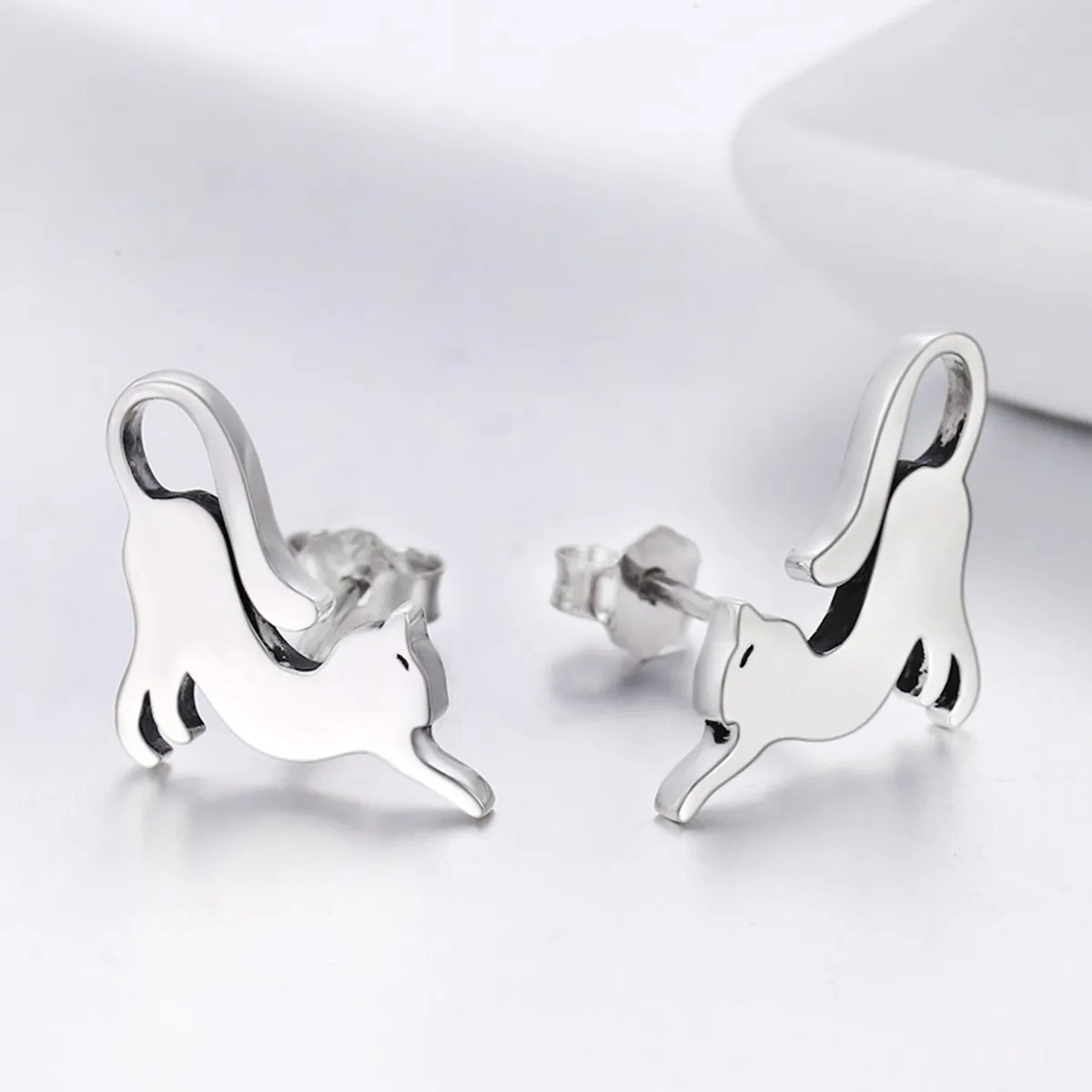 Silver Playing Kitty Stud Earrings - PANDORA Style - SCE366