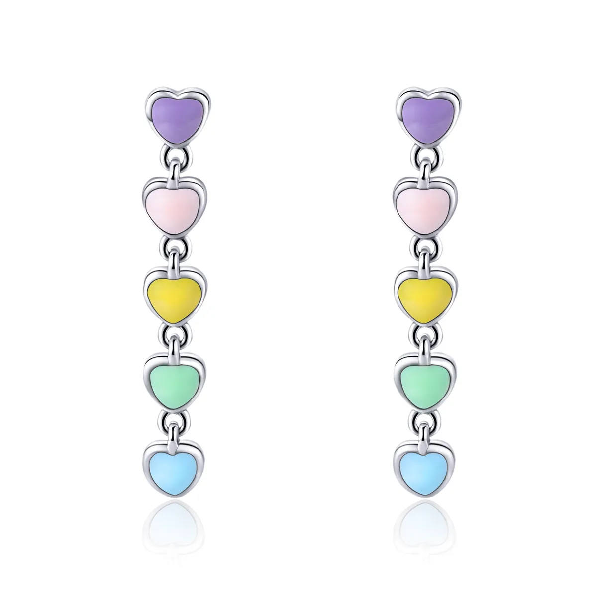 Silver Rainbow Hearts Stud Earrings - PANDORA Style - SCE451