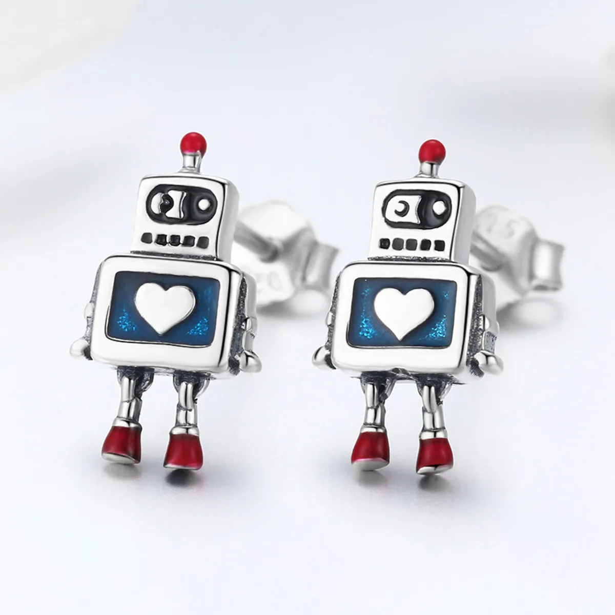 Silver Robot Stud Earrings - PANDORA Style - SCE477