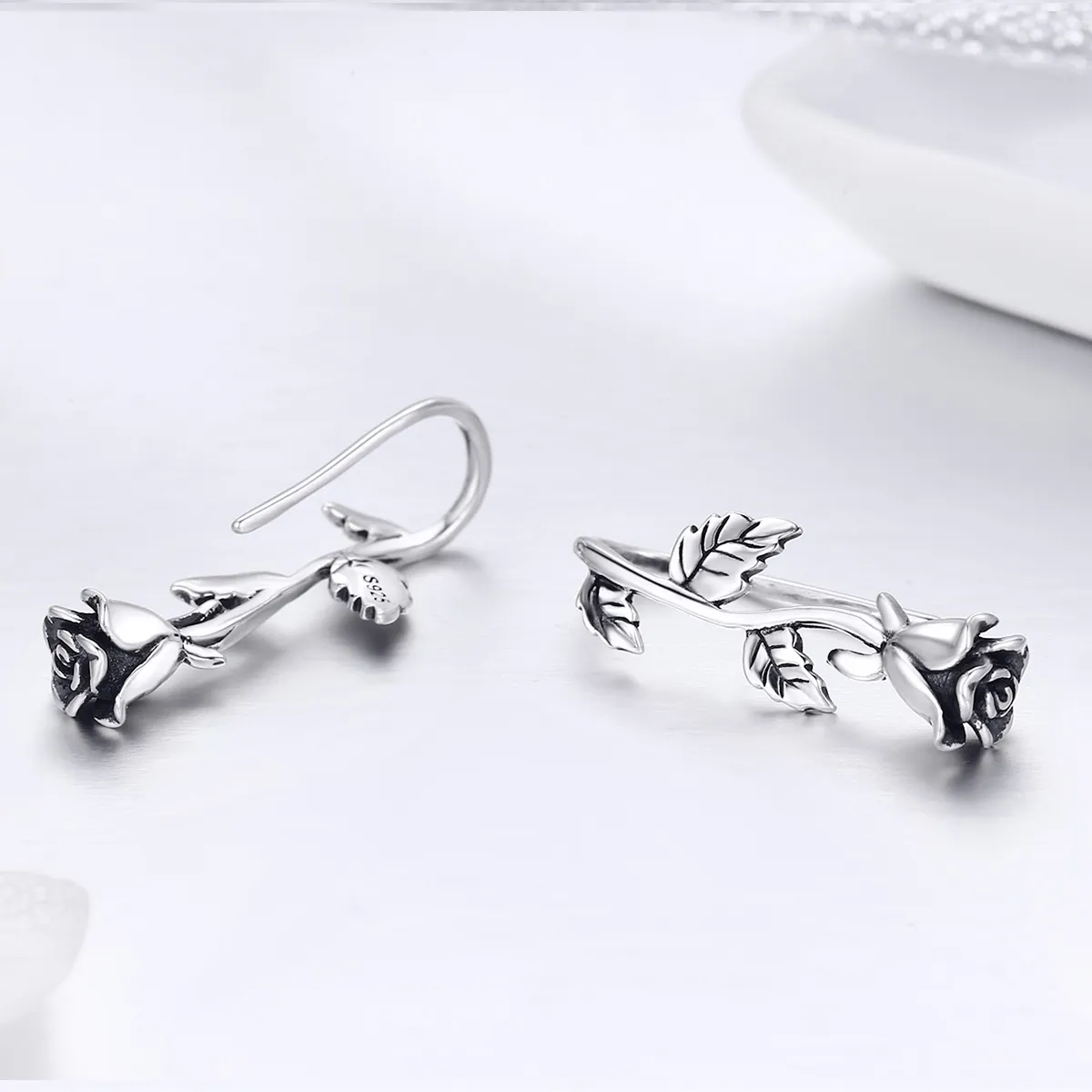 Silver Rose Love Stud Earrings - PANDORA Style - SCE380