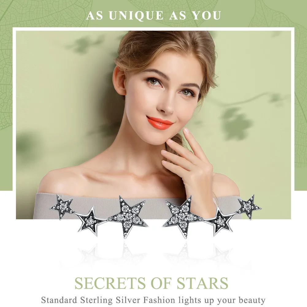 Silver Secrets of Stars Stud Earrings - PANDORA Style - SCE175