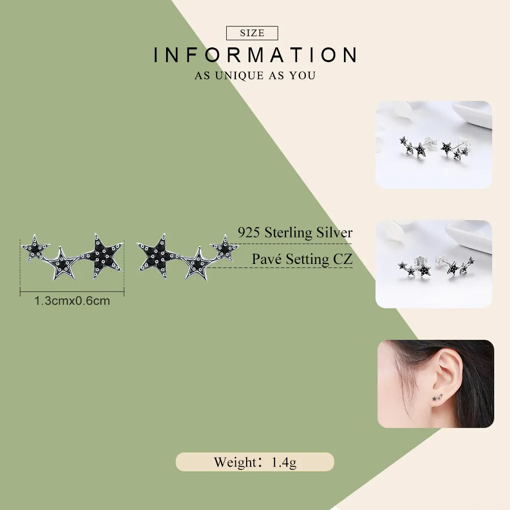 Silver Secrets of Stars Stud Earrings - PANDORA Style - SCE292