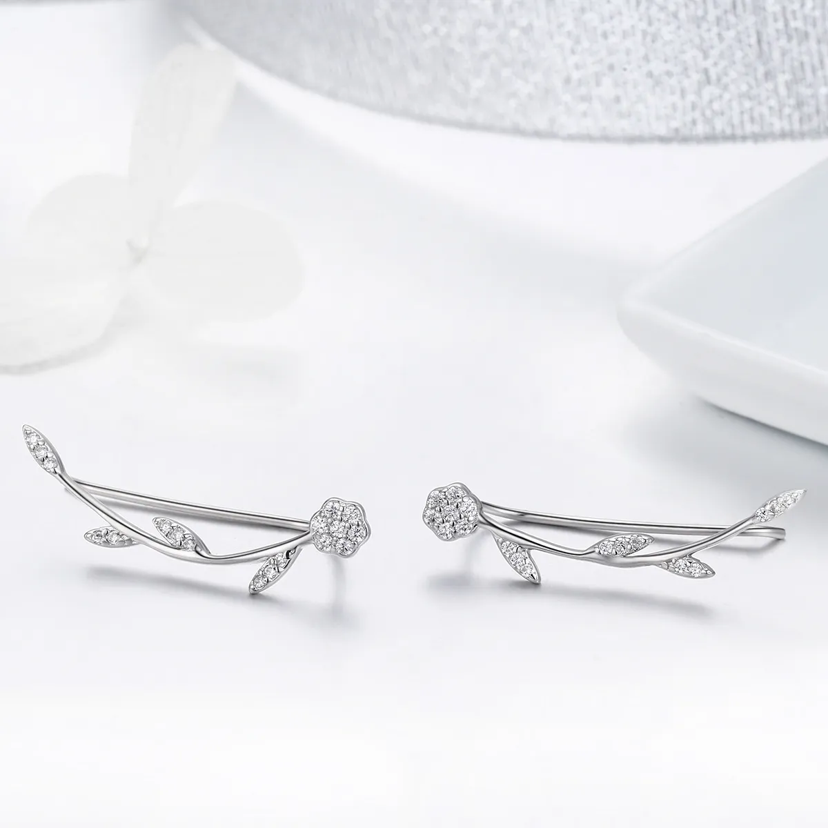 Silver Shinning Leaves Stud Earrings - PANDORA Style - SCE266