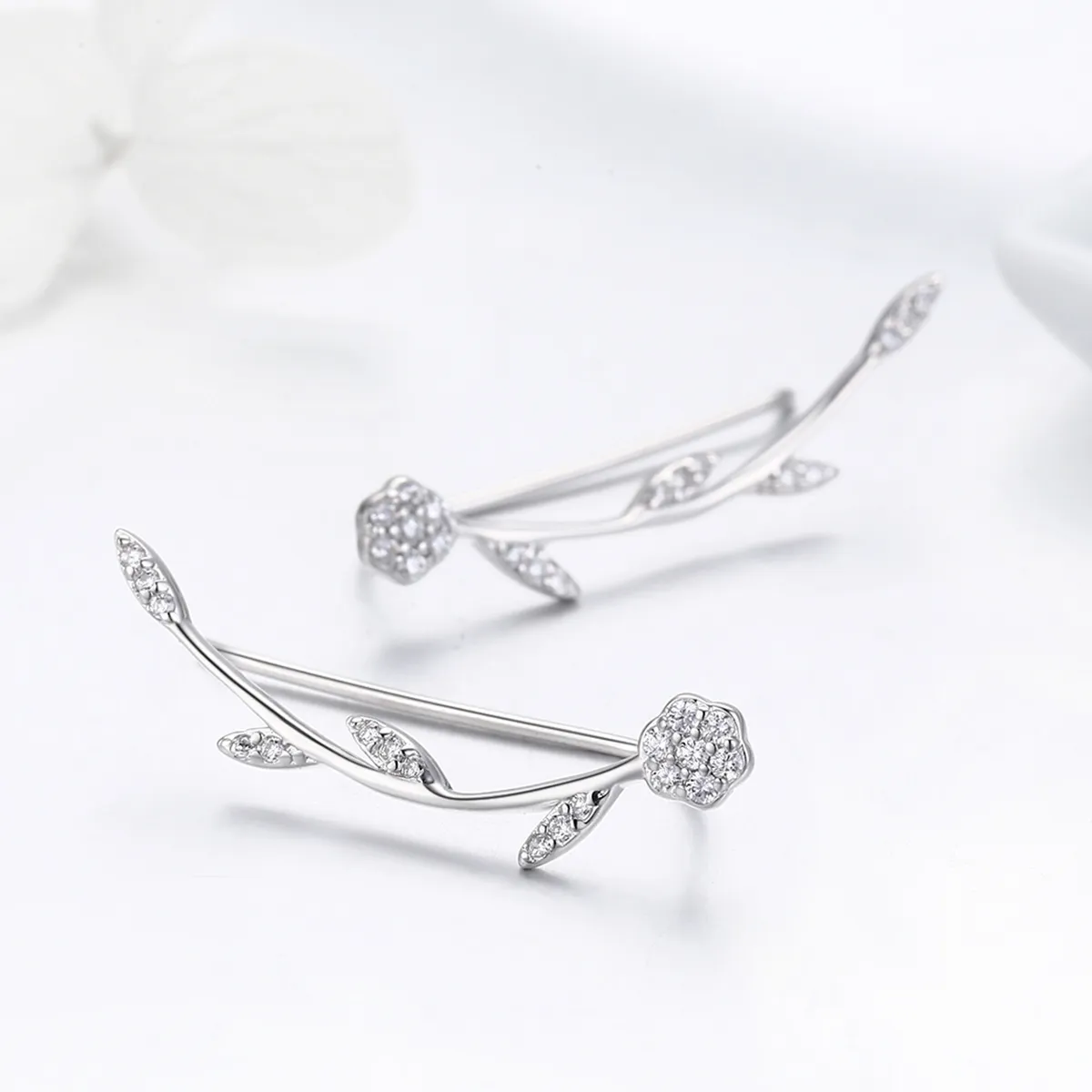 Silver Shinning Leaves Stud Earrings - PANDORA Style - SCE266