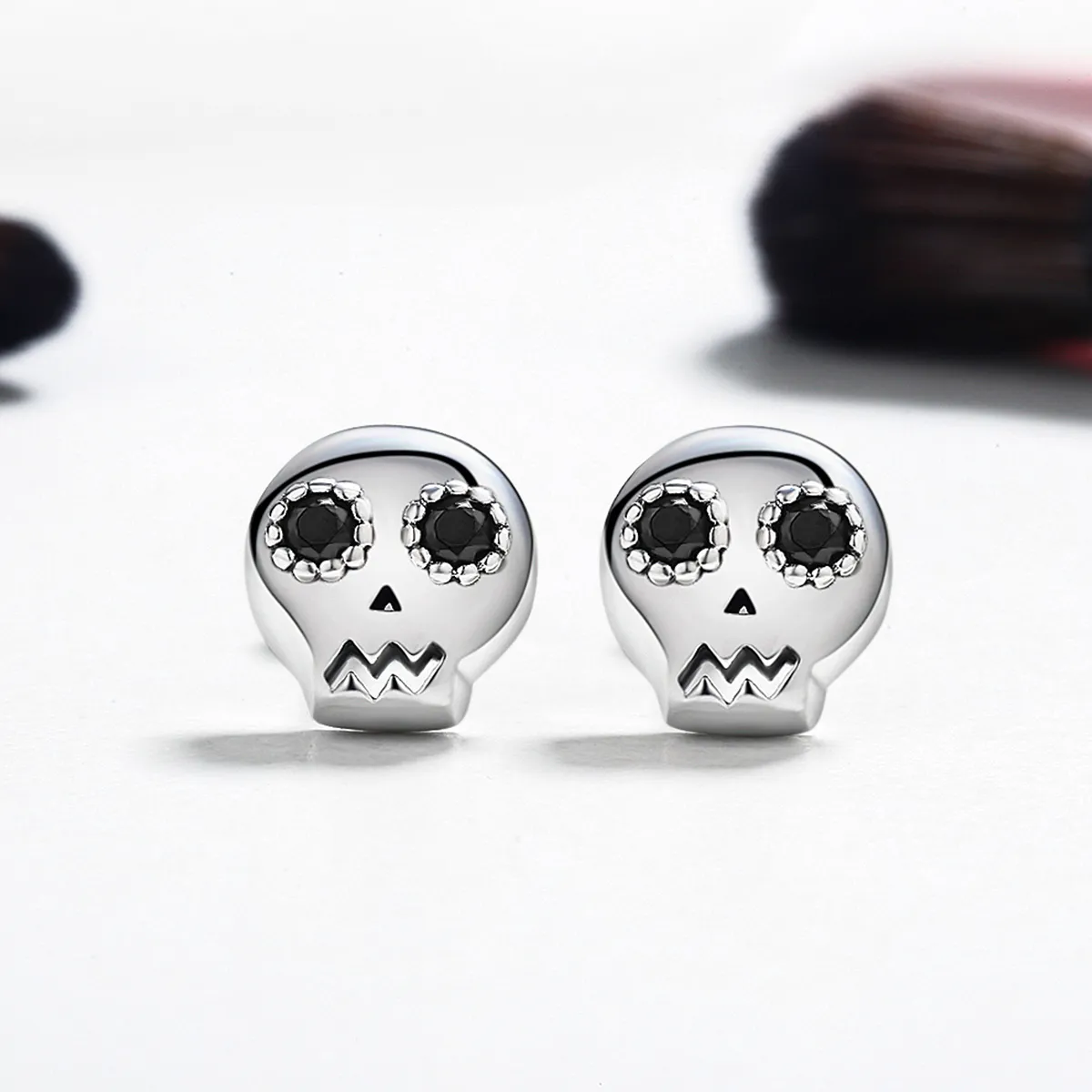 Silver Skull Stud Earrings - PANDORA Style - SCE064