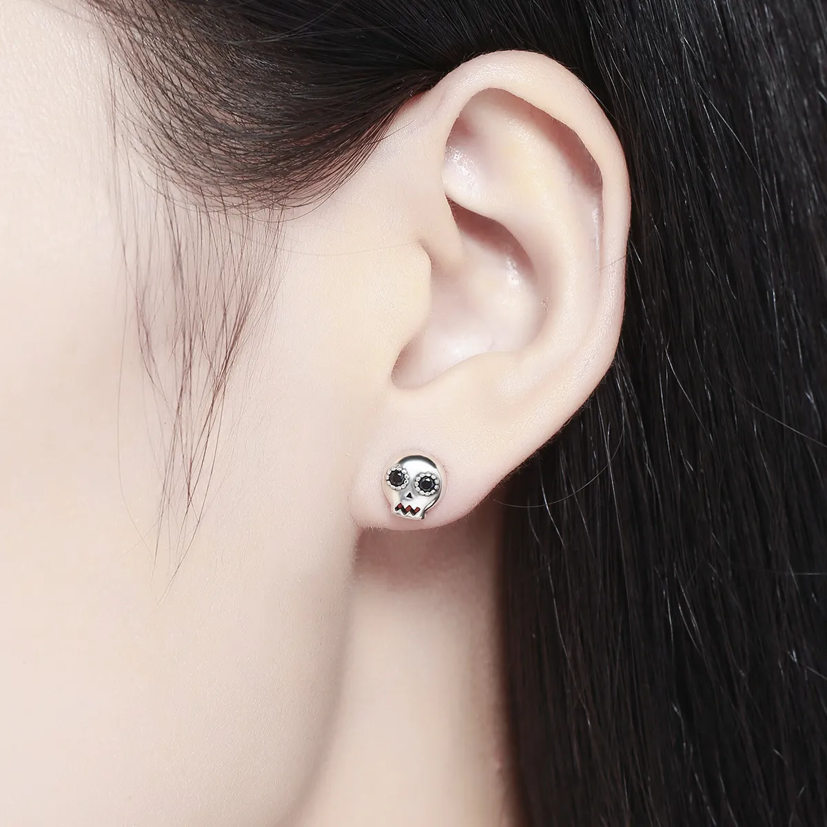 Silver Skull Stud Earrings - PANDORA Style - SCE064