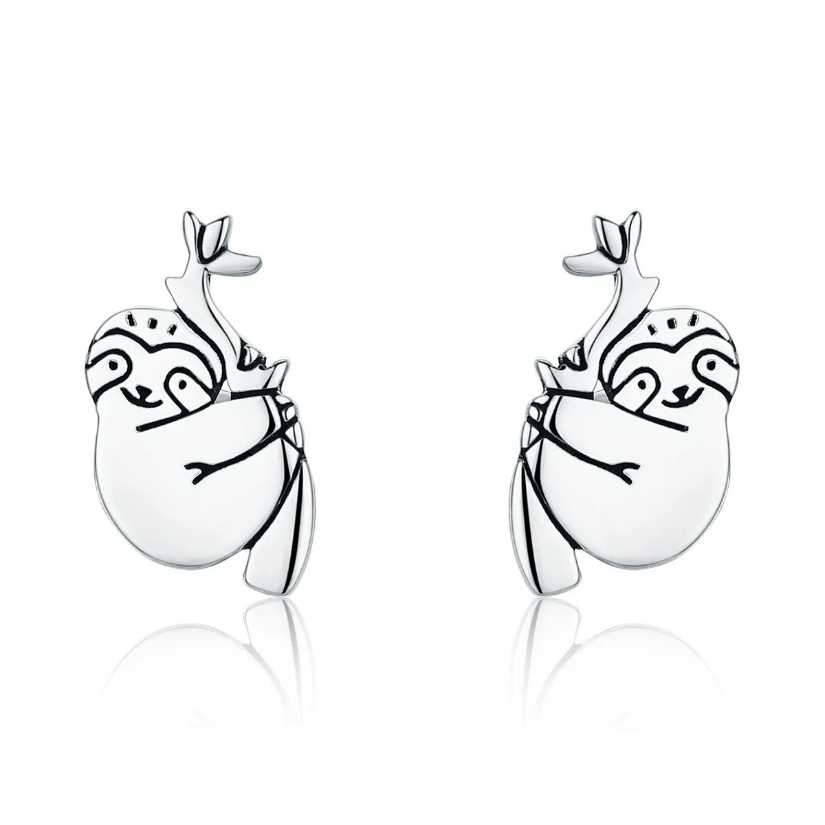 Silver Sloth Stud Earrings - PANDORA Style - SCE327