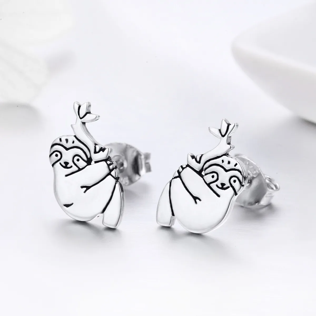 Silver Sloth Stud Earrings - PANDORA Style - SCE327