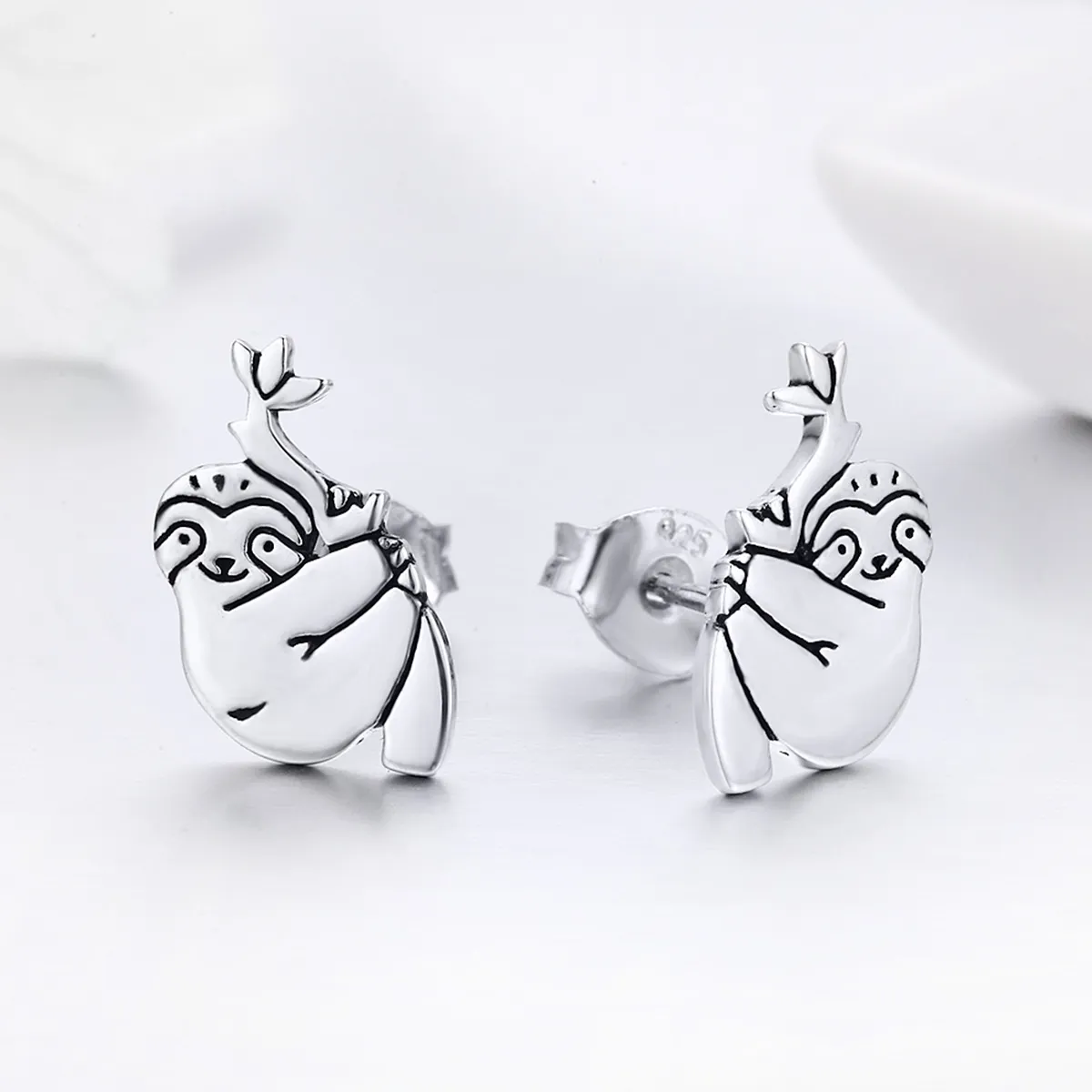 Silver Sloth Stud Earrings - PANDORA Style - SCE327