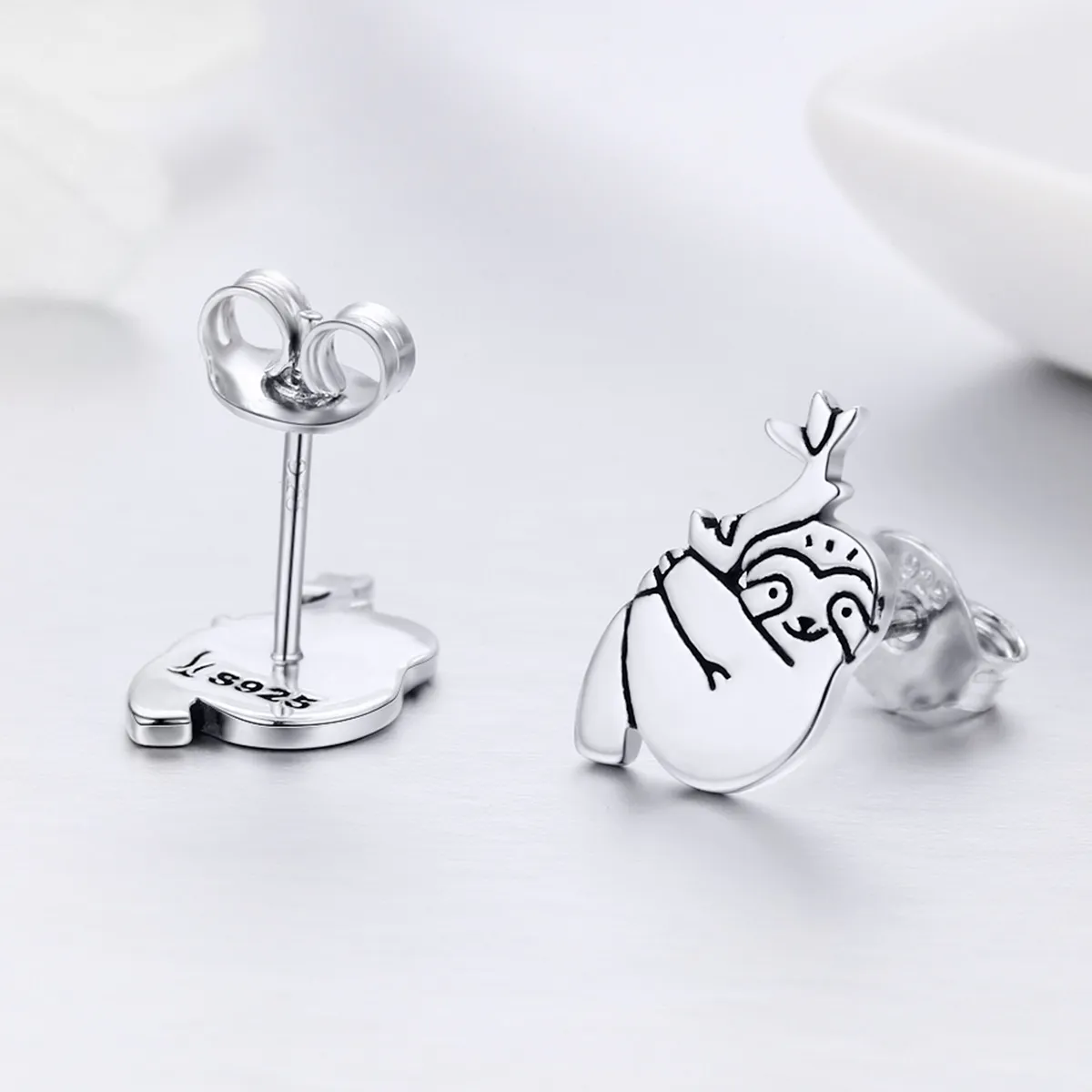 Silver Sloth Stud Earrings - PANDORA Style - SCE327