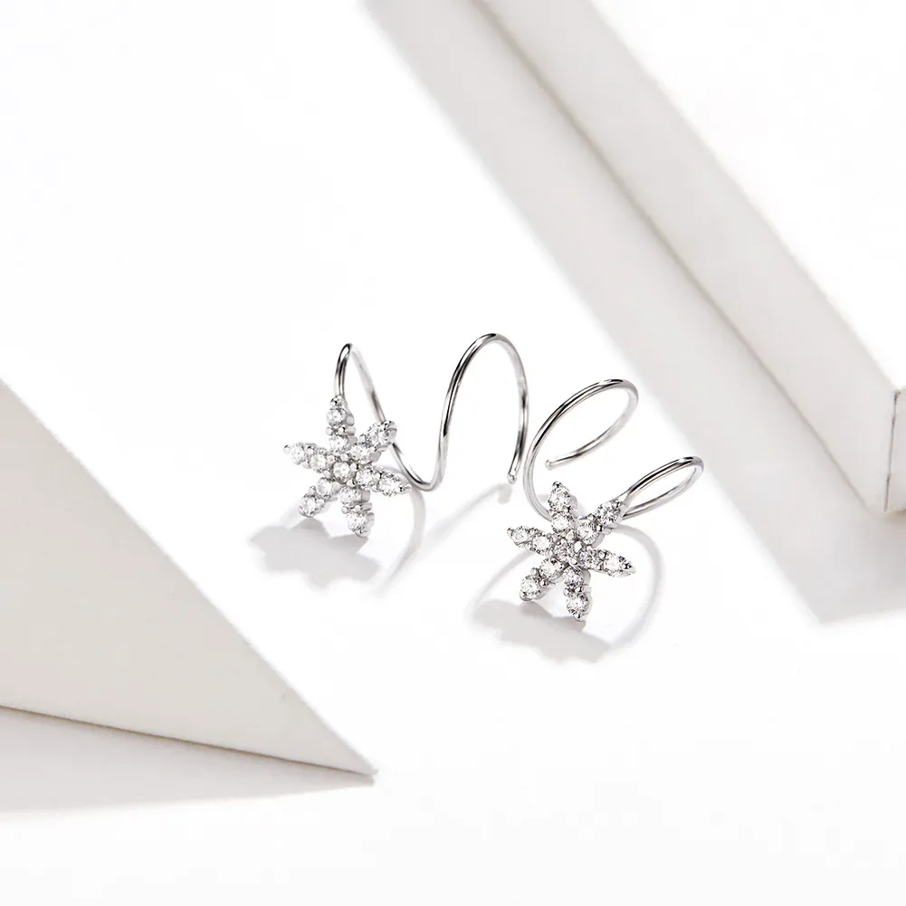 Silver Snowflake Hanging Earrings - PANDORA Style - SCE651