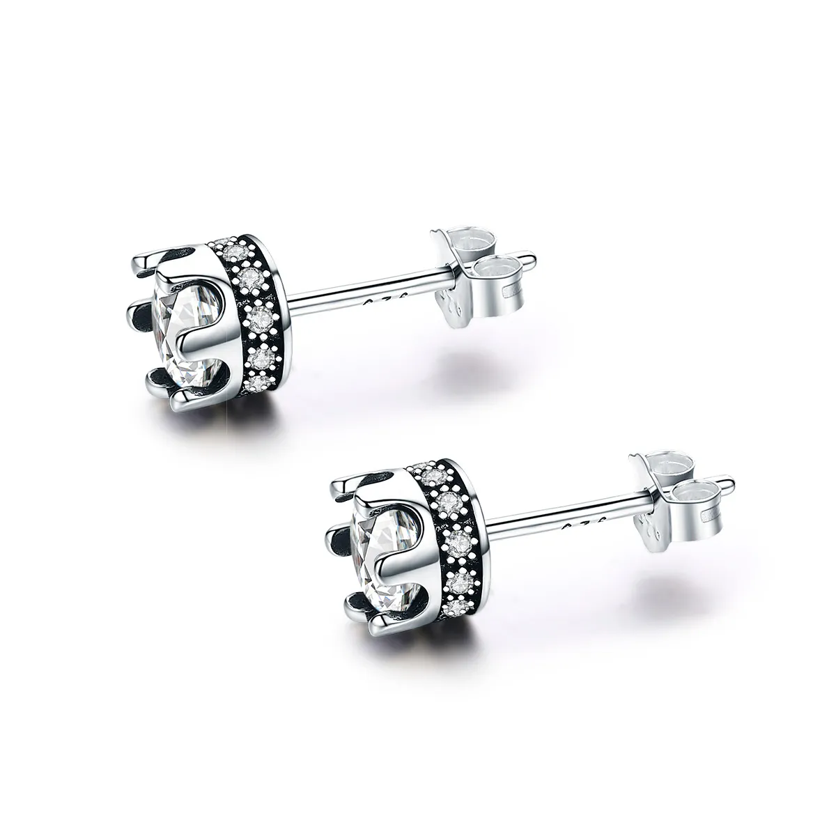 Silver Sparkly Crown Stud Earrings - PANDORA Style - SCE311