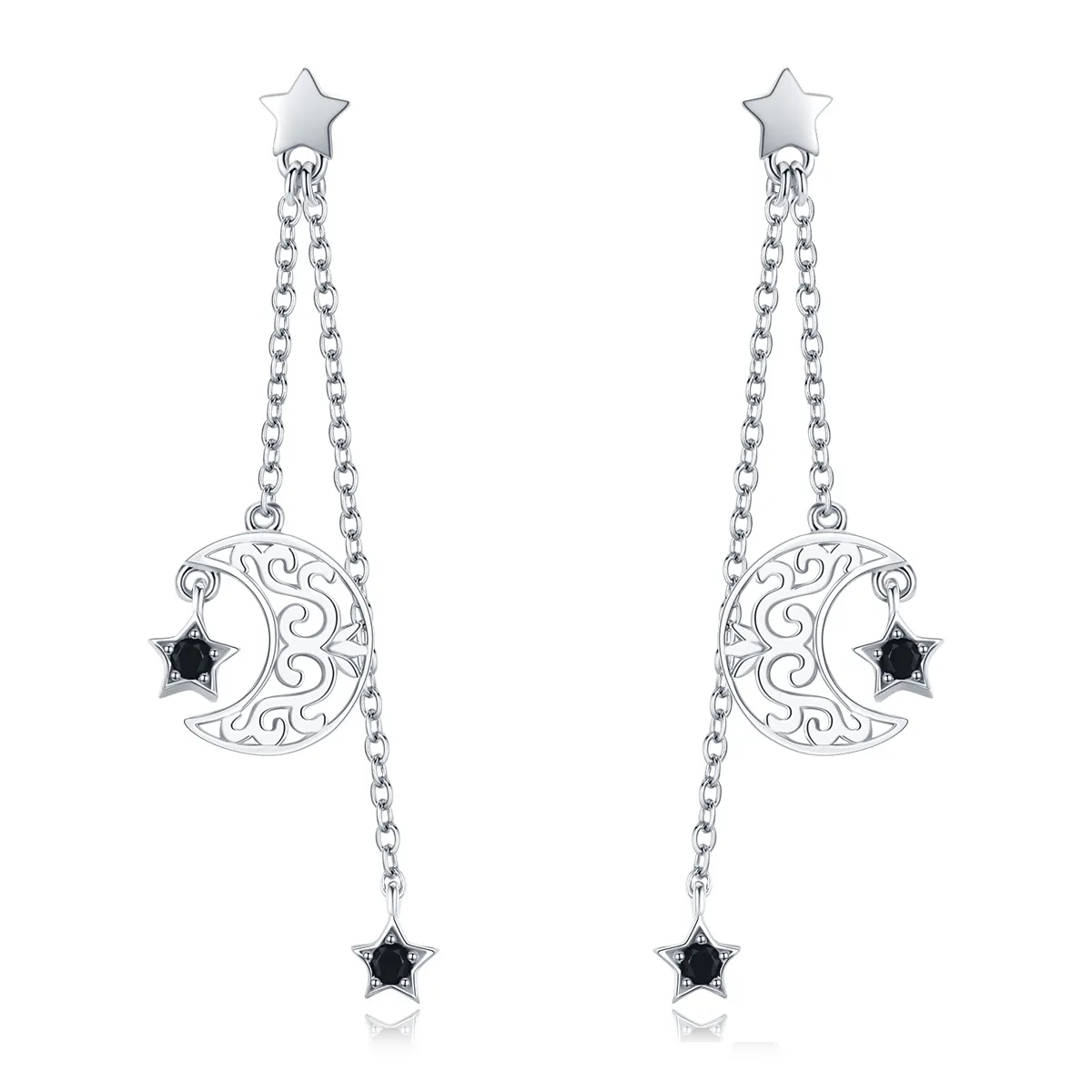 Silver Starlight Moon Hanging Earrings - PANDORA Style - SCE528