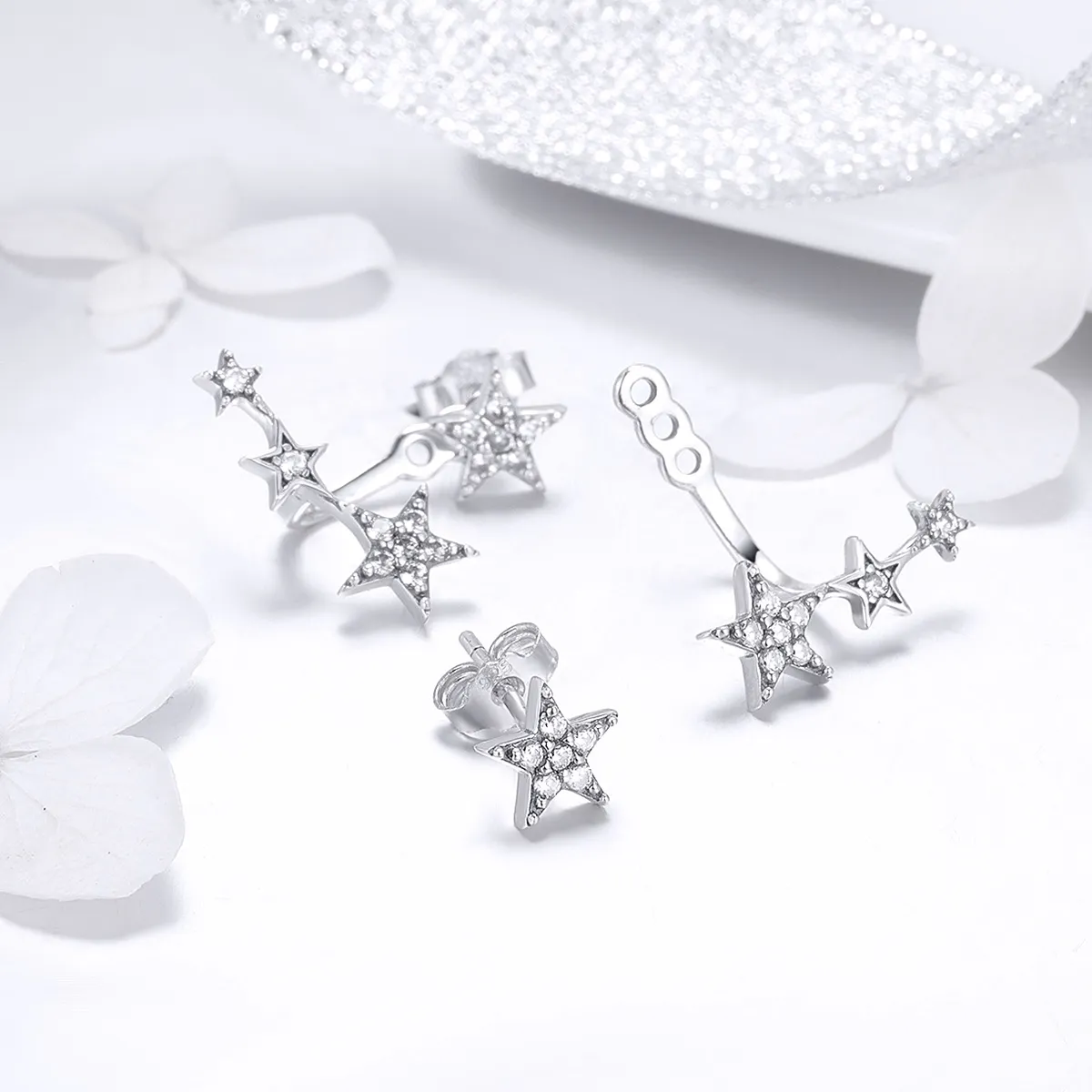 Silver Stars Stud Earrings - PANDORA Style - SCE448