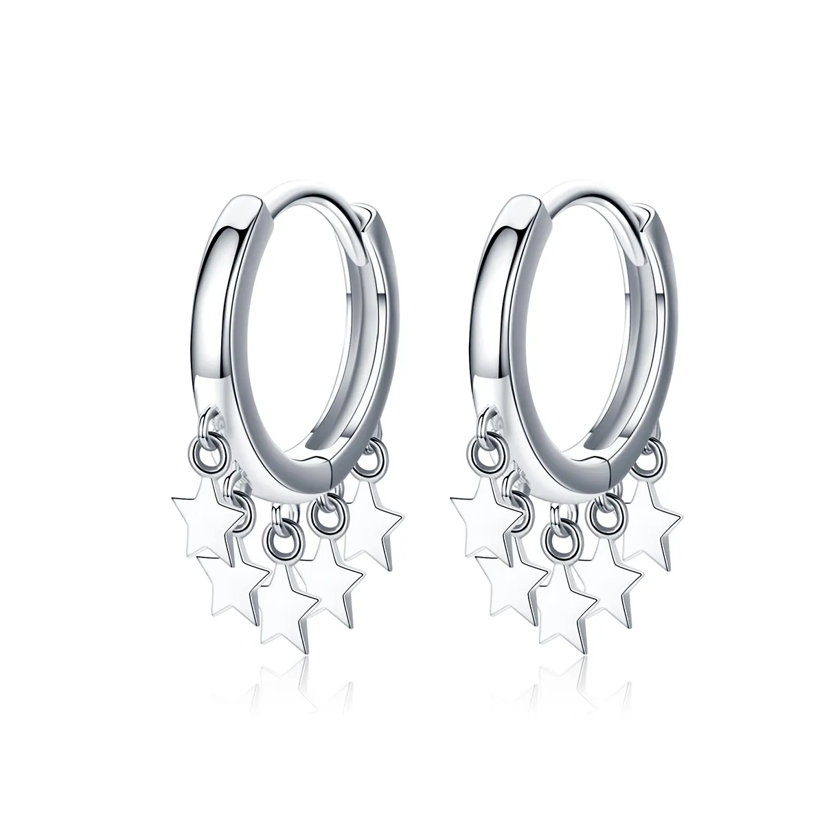 Silver Stars Tassel Hoop Earrings - PANDORA Style - SCE684