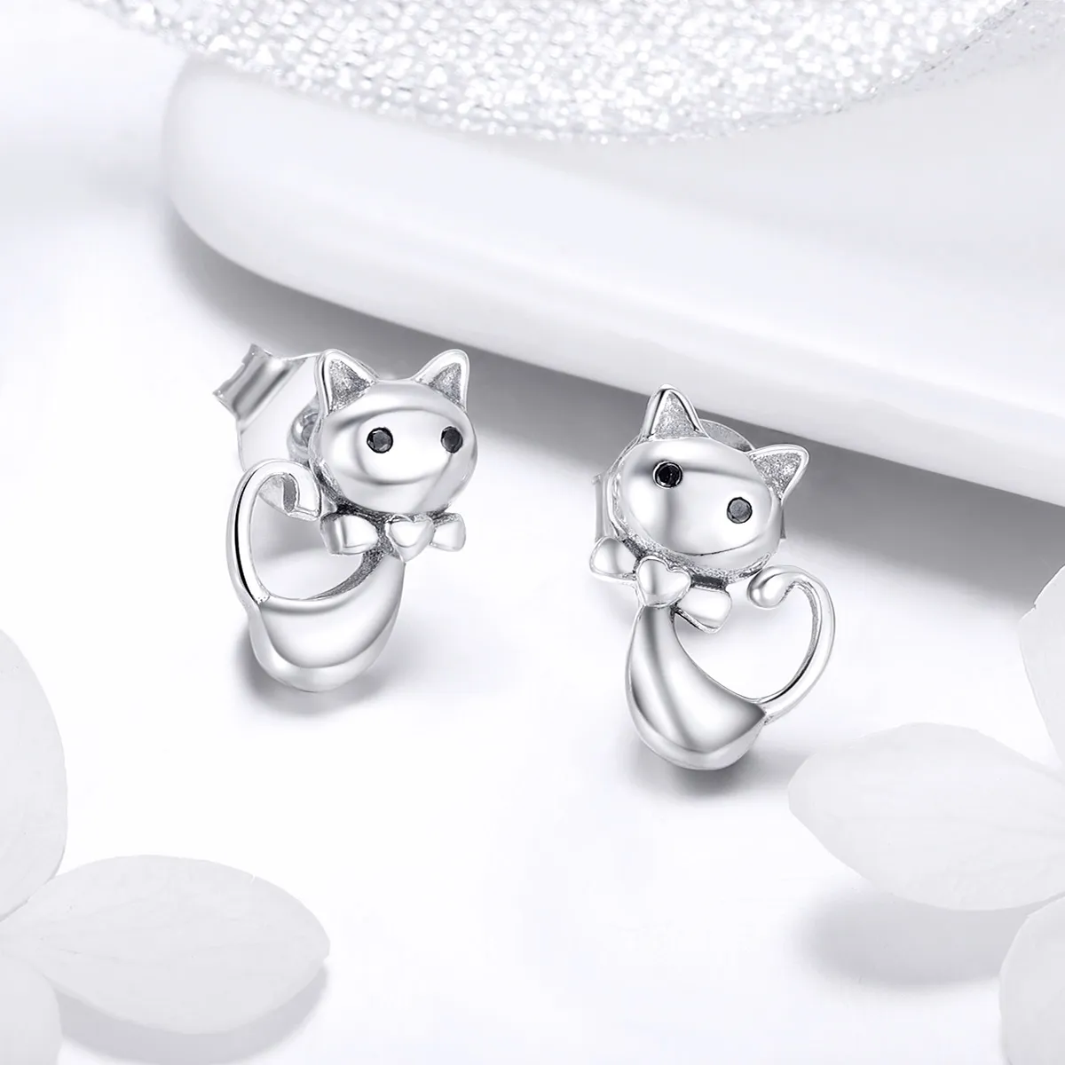 Silver Sticky Cat Stud Earrings - PANDORA Style - SCE450