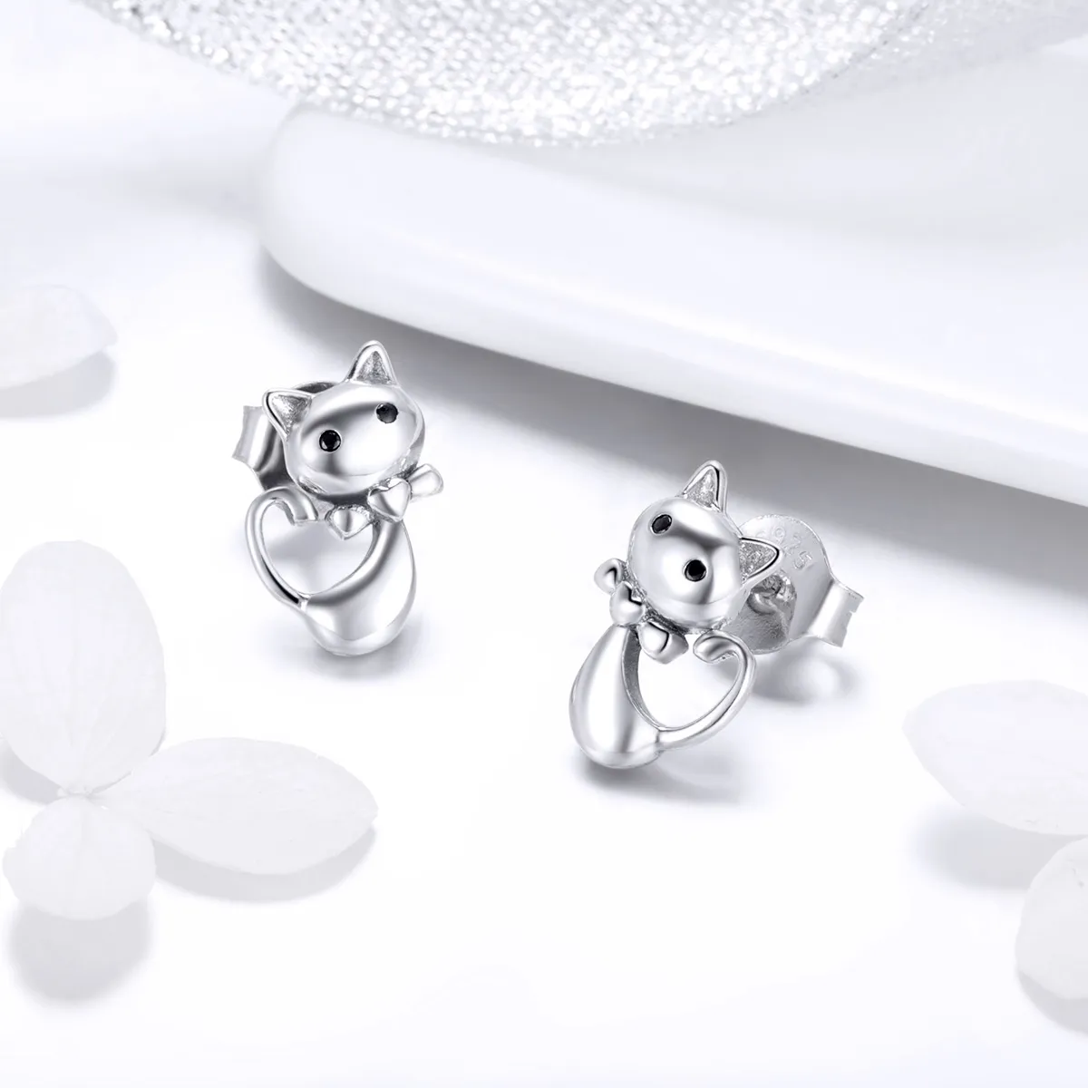 Silver Sticky Cat Stud Earrings - PANDORA Style - SCE450