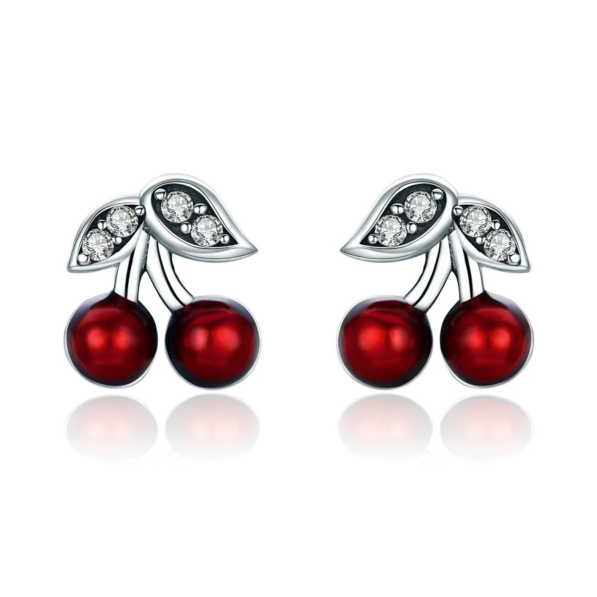 Silver Summer Cherry Stud Earrings - PANDORA Style - SCE404