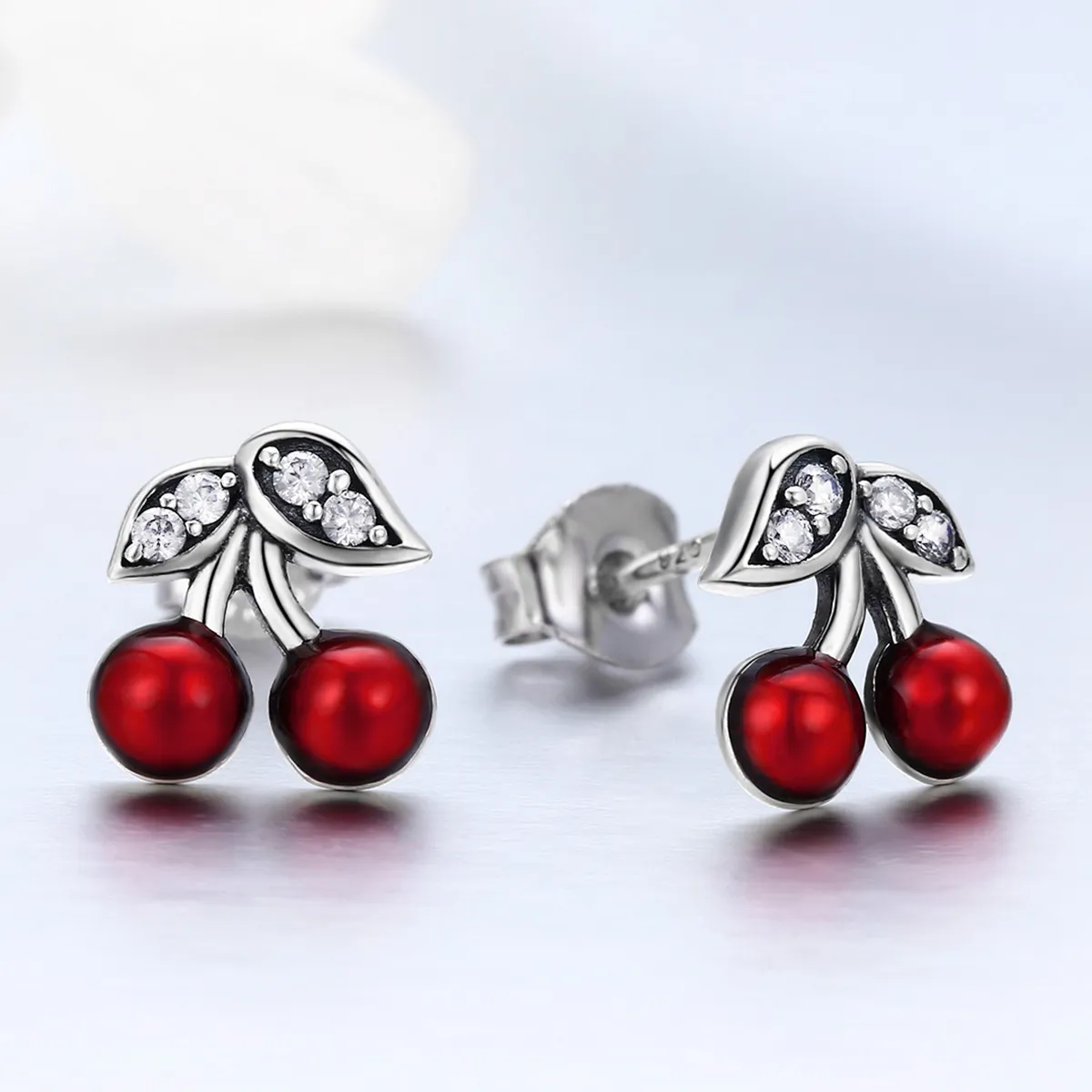 Silver Summer Cherry Stud Earrings - PANDORA Style - SCE404