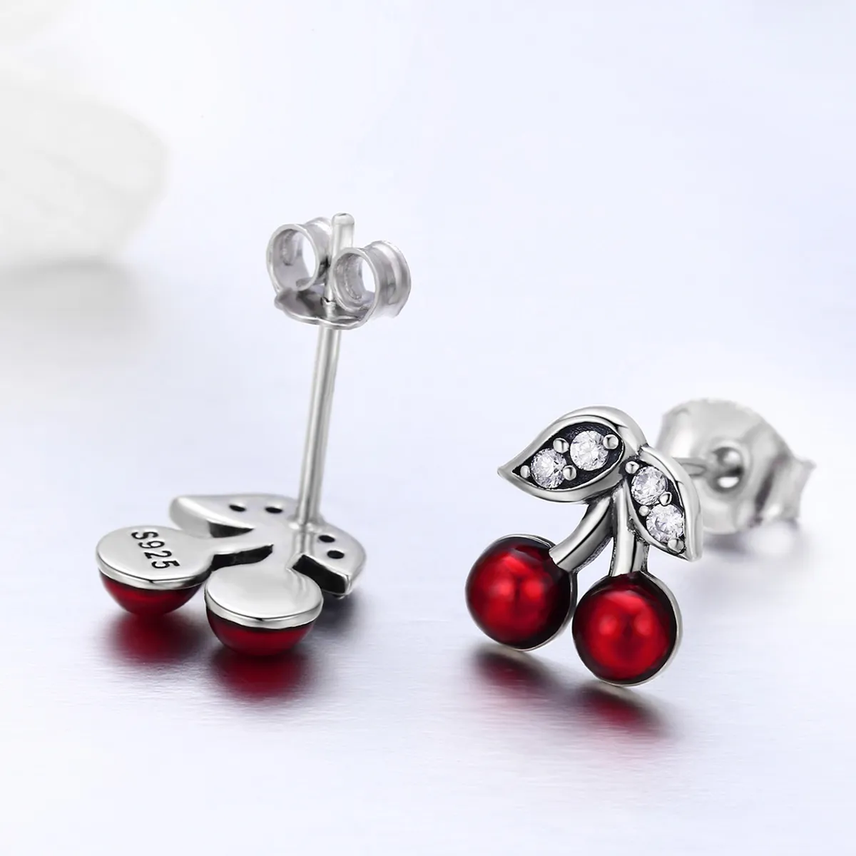 Silver Summer Cherry Stud Earrings - PANDORA Style - SCE404