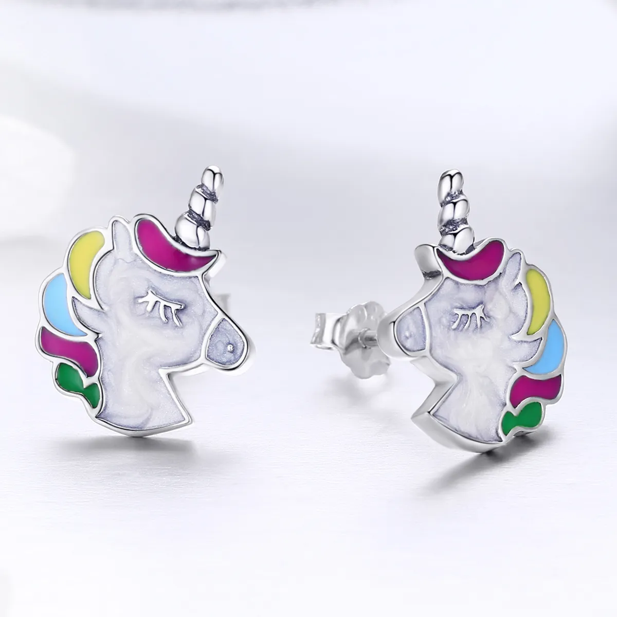 Silver Unicorn Memory Stud Earrings - PANDORA Style - SCE393