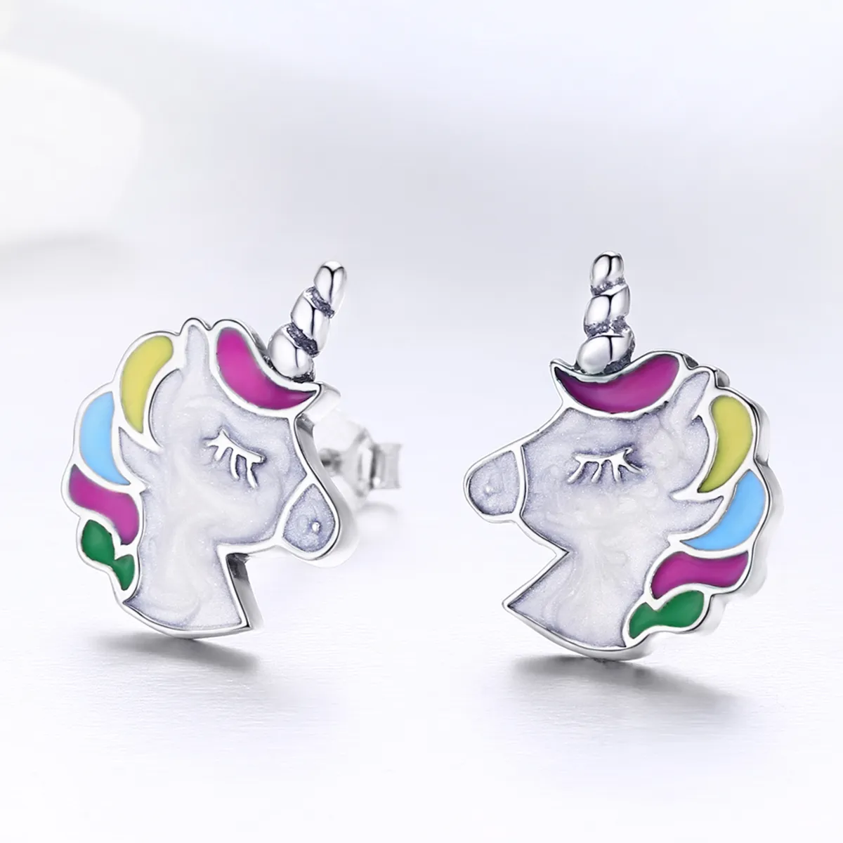 Silver Unicorn Memory Stud Earrings - PANDORA Style - SCE393