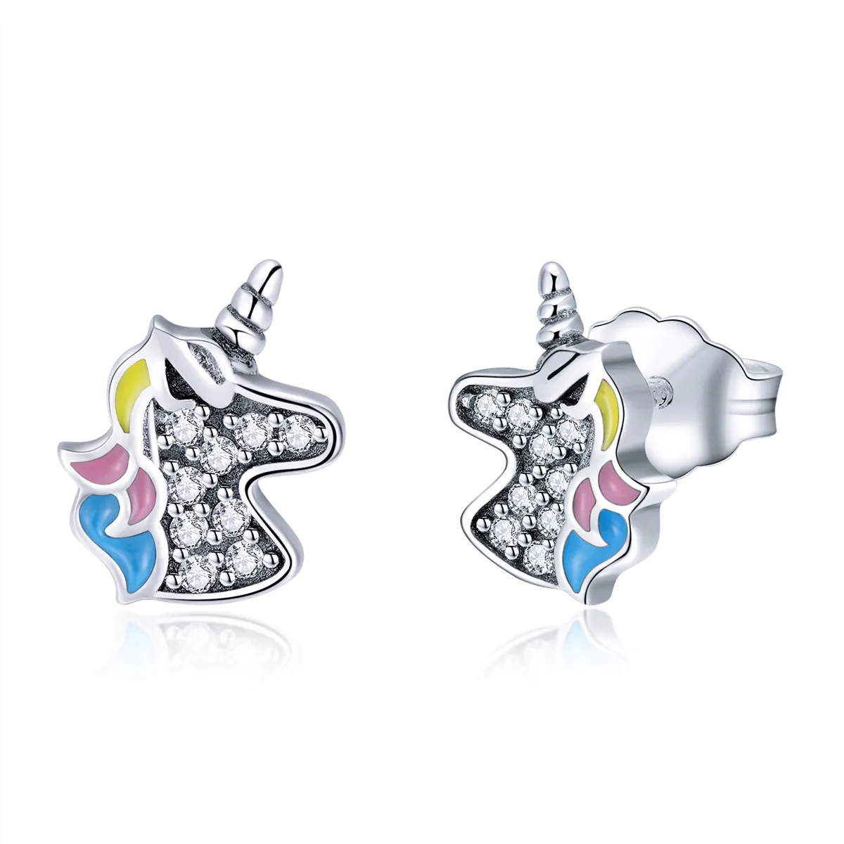 Silver Unicorn Memory Stud Earrings - PANDORA Style - SCE426