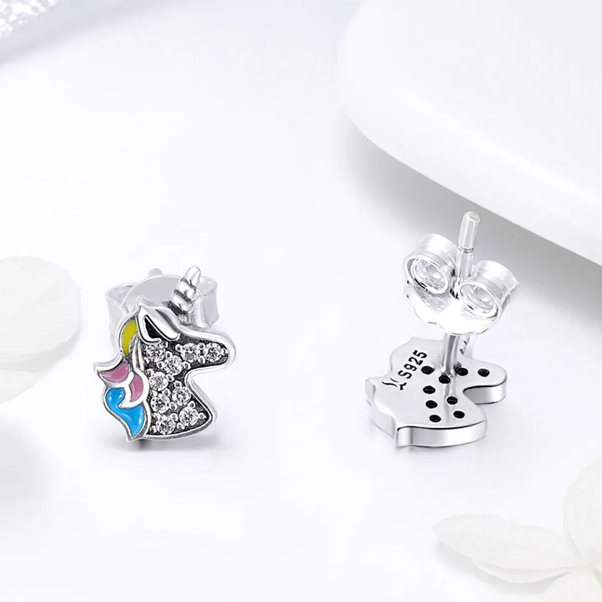 Silver Unicorn Memory Stud Earrings - PANDORA Style - SCE426