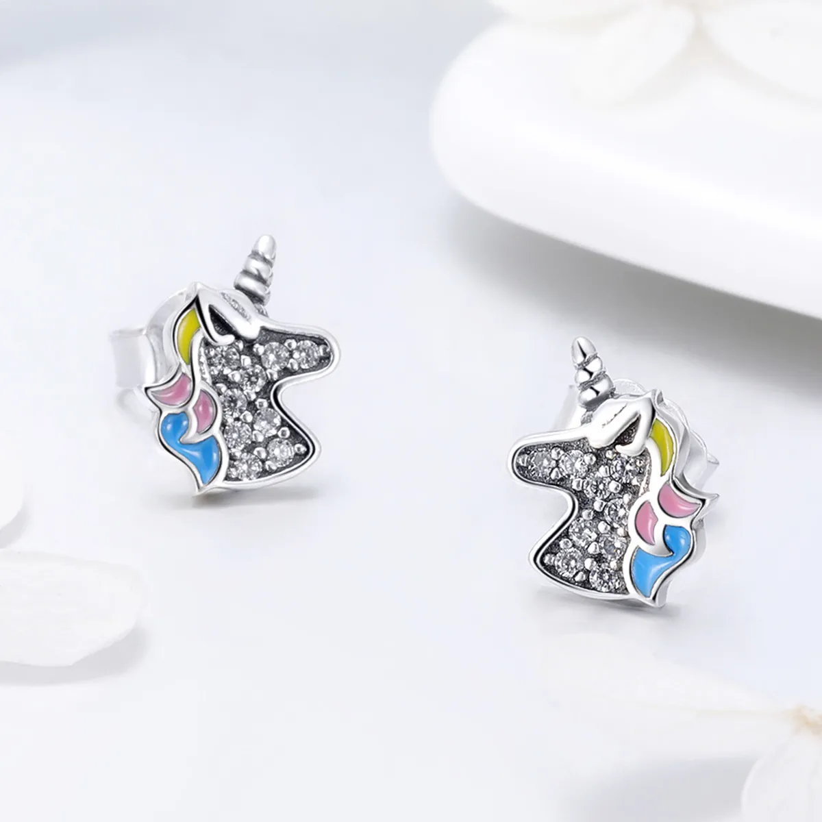 Silver Unicorn Memory Stud Earrings - PANDORA Style - SCE426