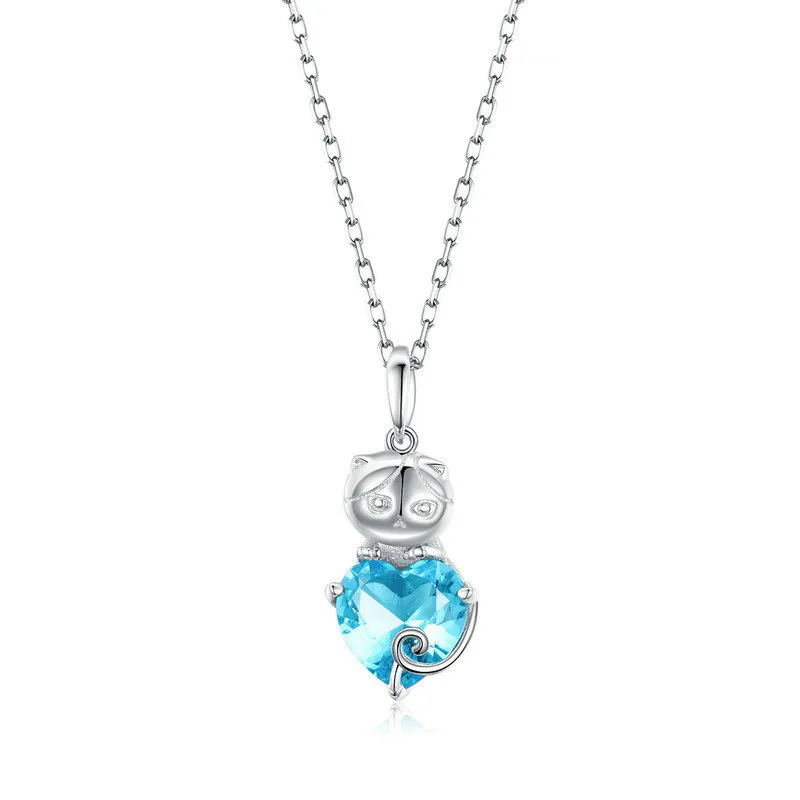 Silver Blue Cat Necklace - PANDORA Style - SCN331