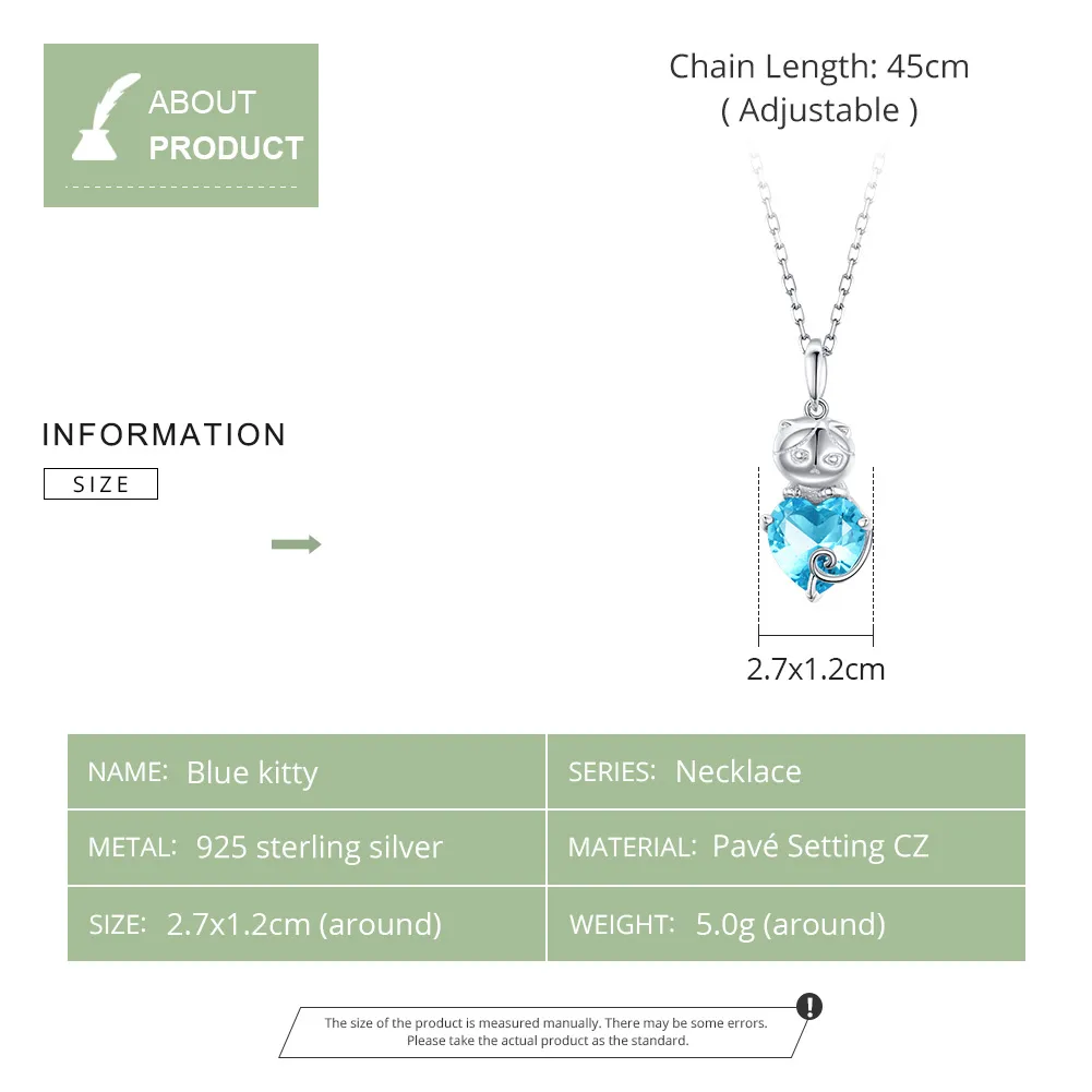 Silver Blue Cat Necklace - PANDORA Style - SCN331