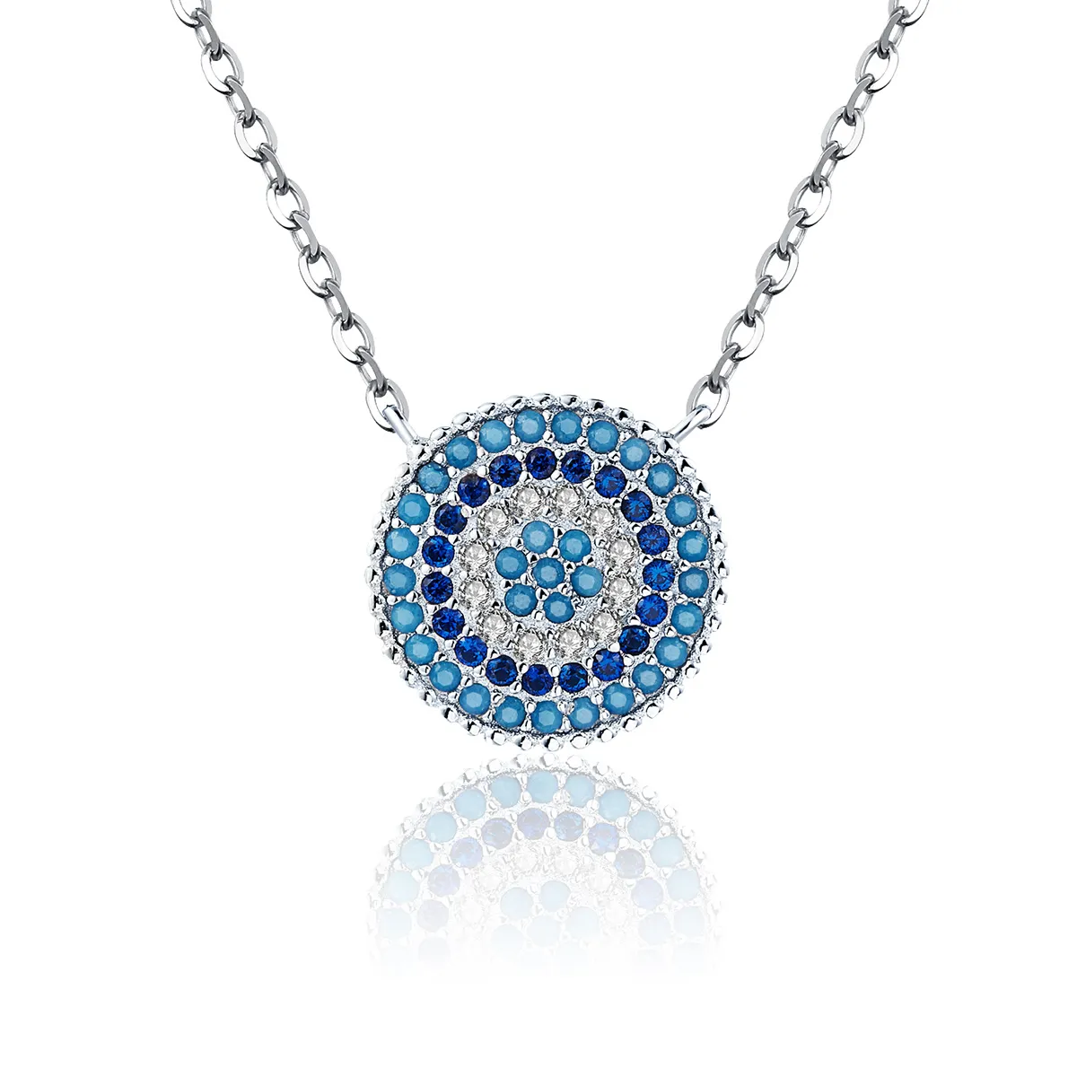 Silver Blue Circle Necklace - PANDORA Style - SCN099