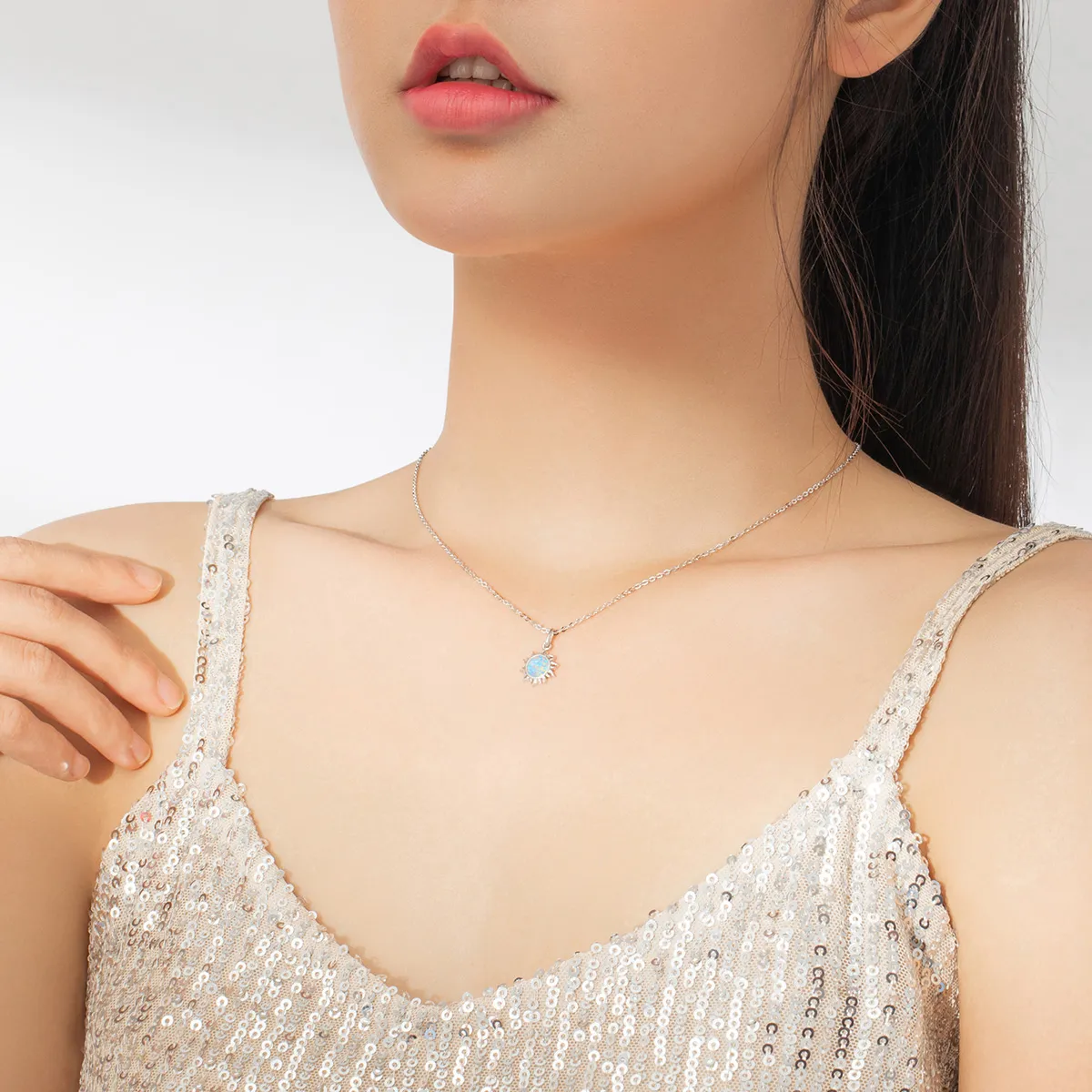 Silver Blue Sun Necklace - PANDORA Style - SCN399