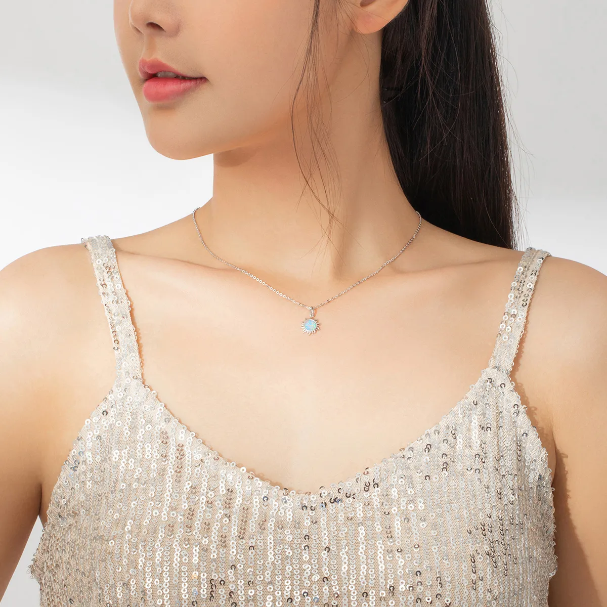 Silver Blue Sun Necklace - PANDORA Style - SCN399