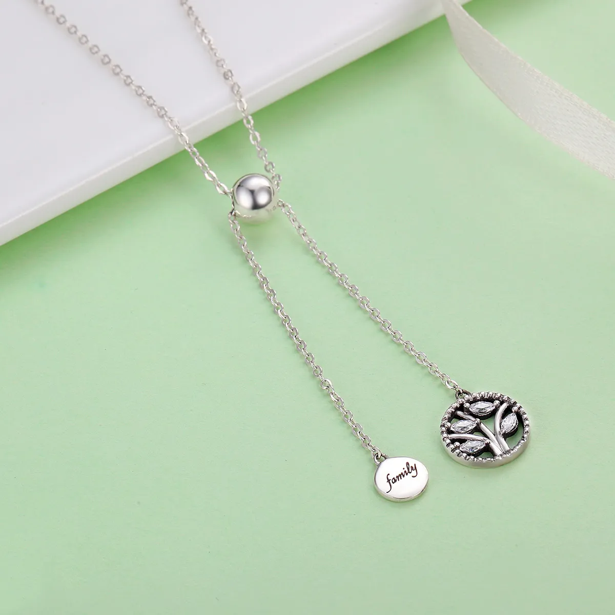 Silver Family Tree and Home Necklace - PANDORA Style - SCN106