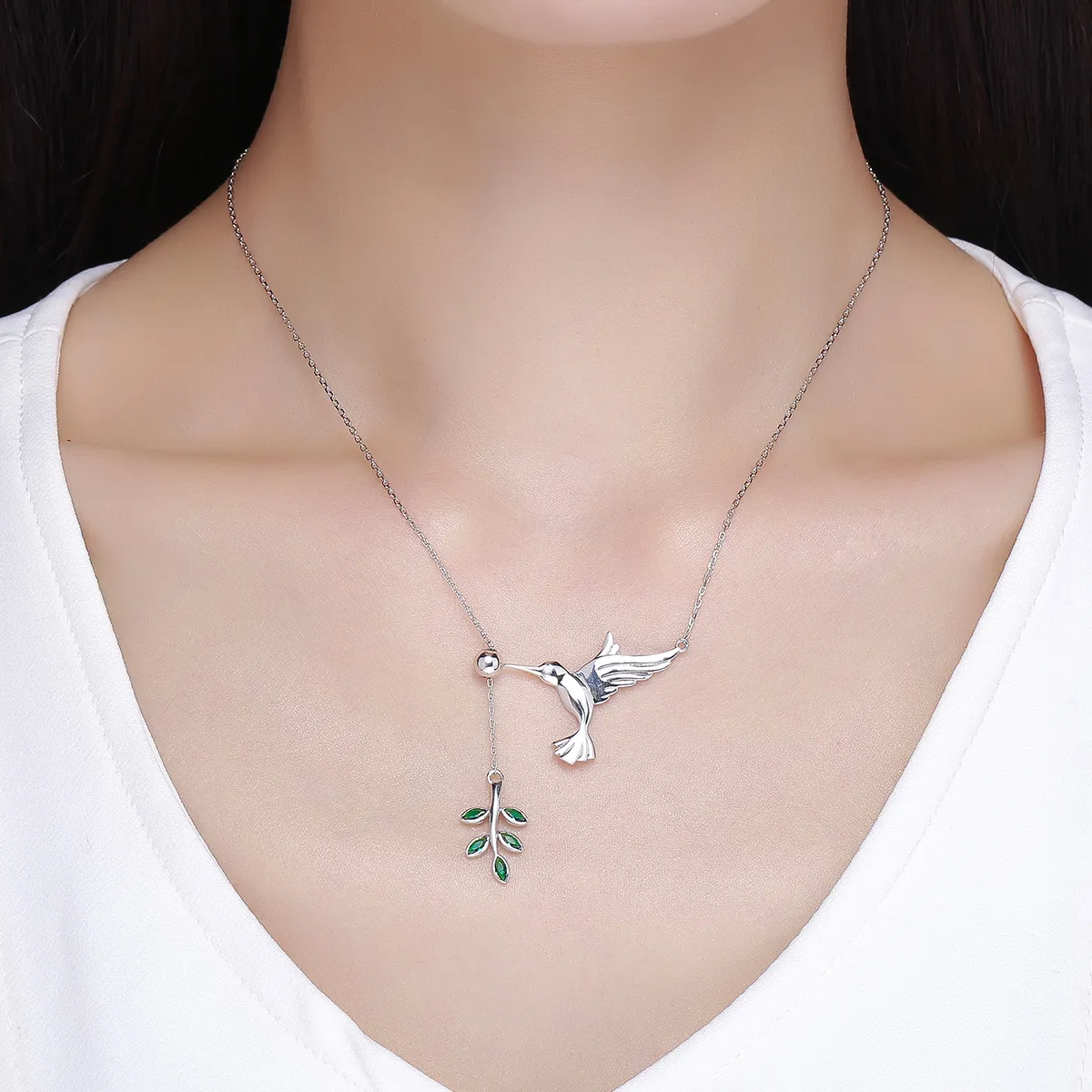 Silver Greetings From Hummingbirds Necklace - PANDORA Style - SCN217